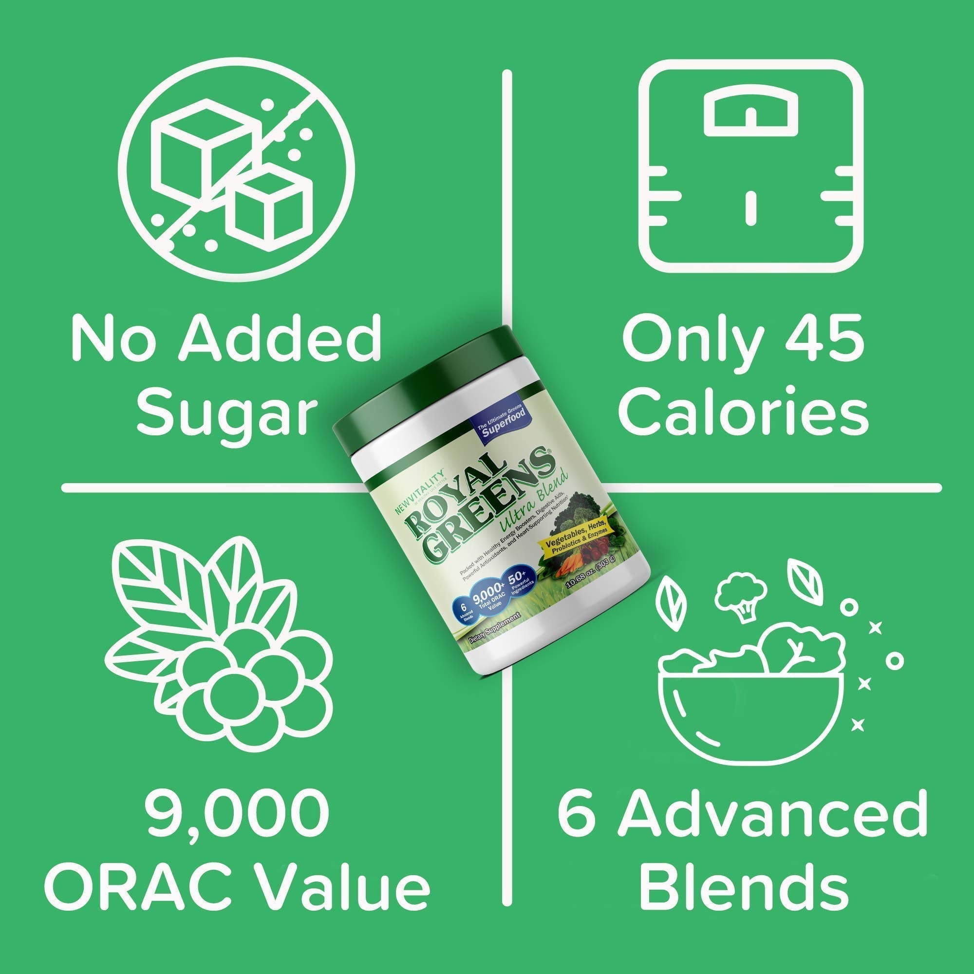 New Vitality Royal Greens Superfood Powder | Healthy Veggie Powder with Probiotics, Enzymes, Antioxidants, Wheat Grass & Greens 10.75oz (30 Day Supply) - TrustMedUSA
