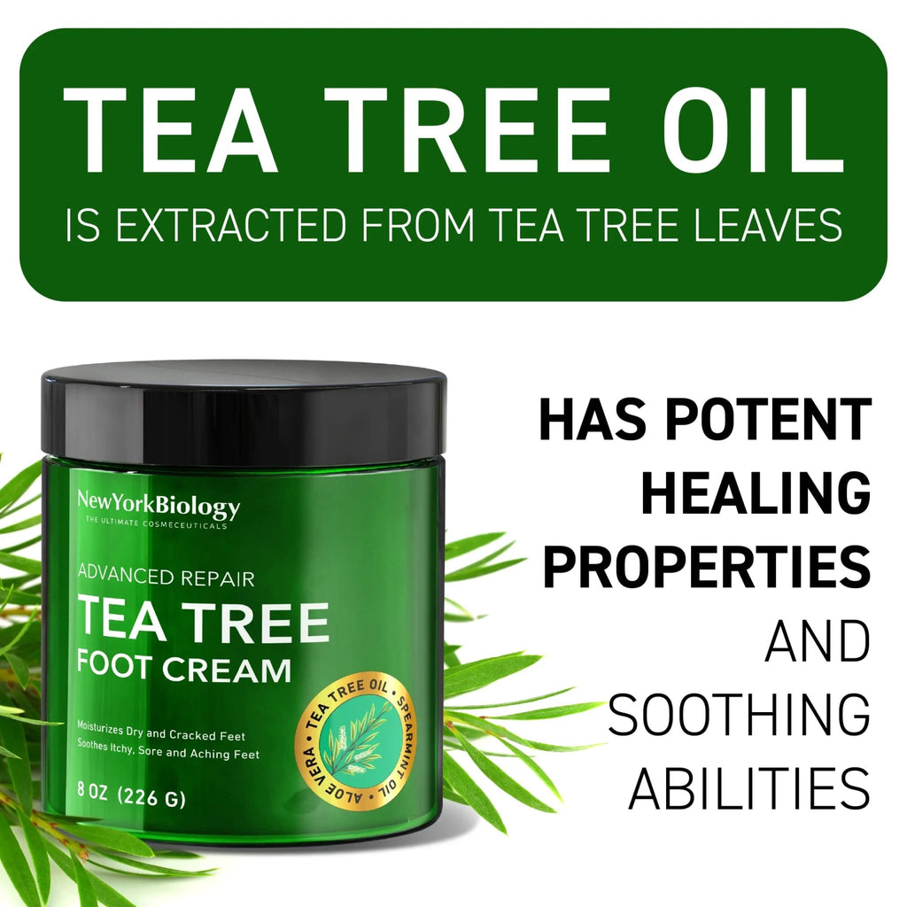 New York Biology Tea Tree Oil Foot Cream for Dry Cracked Feet, Athletes Foot, Nail Fungus - TrustMedUSA