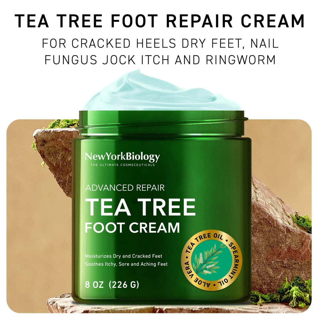 New York Biology Tea Tree Oil Foot Cream for Dry Cracked Feet, Athletes Foot, Nail Fungus - TrustMedUSA