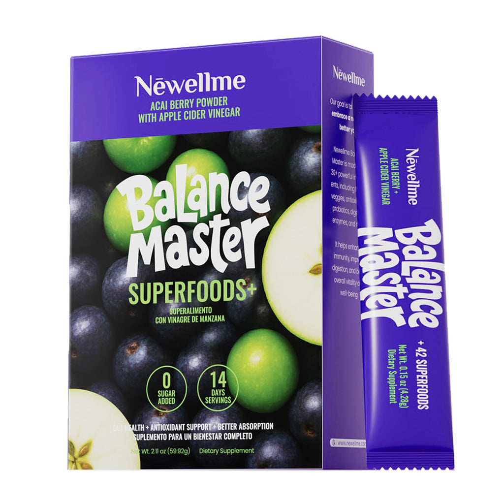 NEWELLME Balance Master Acai Apple Cider Vinegar Powder, Healthy Blood Sugar Support, Probiotics & Digestive Enzymes for Metabolic Support, Vegan Non-GMO, 14 Servings - TrustMedUSA