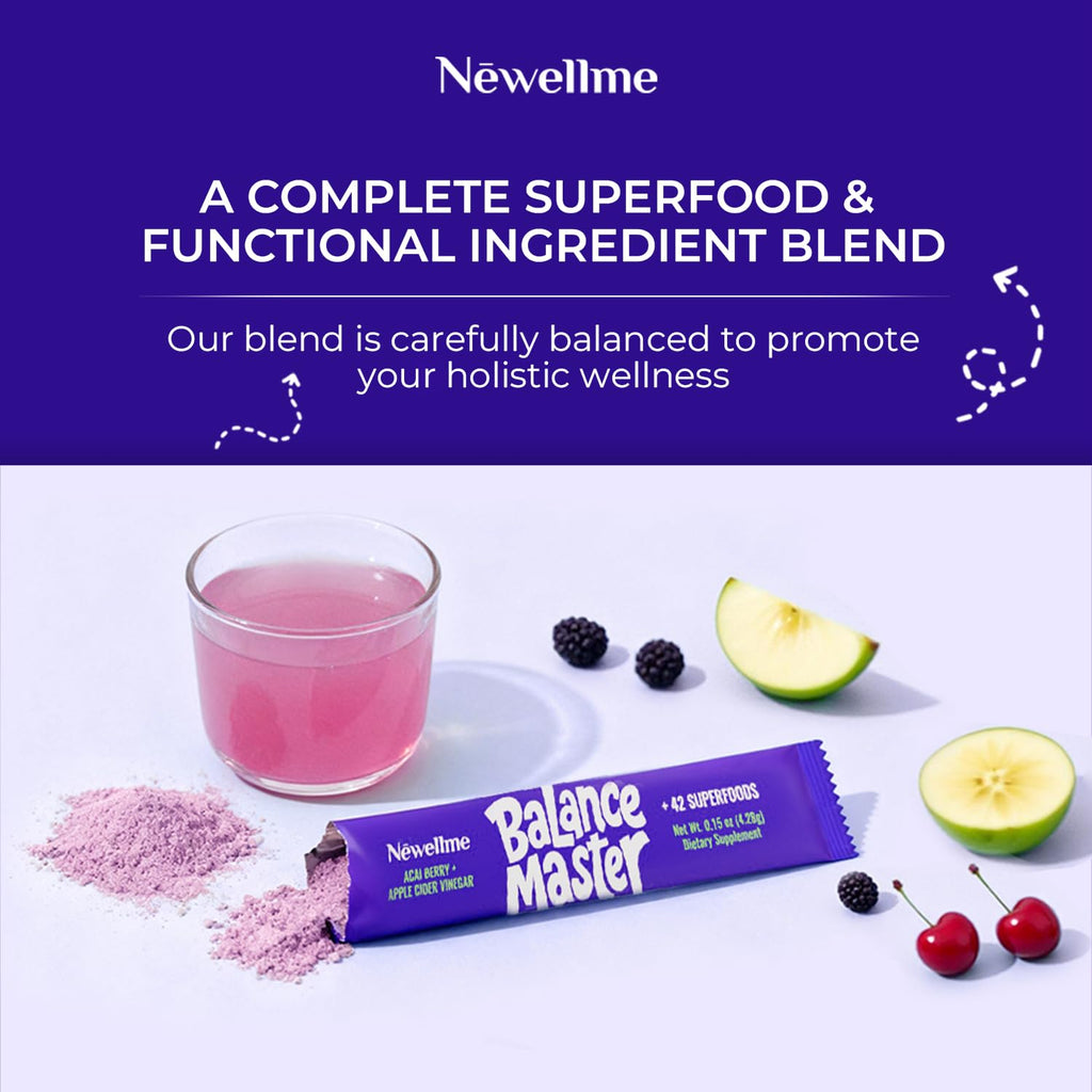 NEWELLME Balance Master Acai Apple Cider Vinegar Powder, Healthy Blood Sugar Support, Probiotics & Digestive Enzymes for Metabolic Support, Vegan Non-GMO, 14 Servings - TrustMedUSA