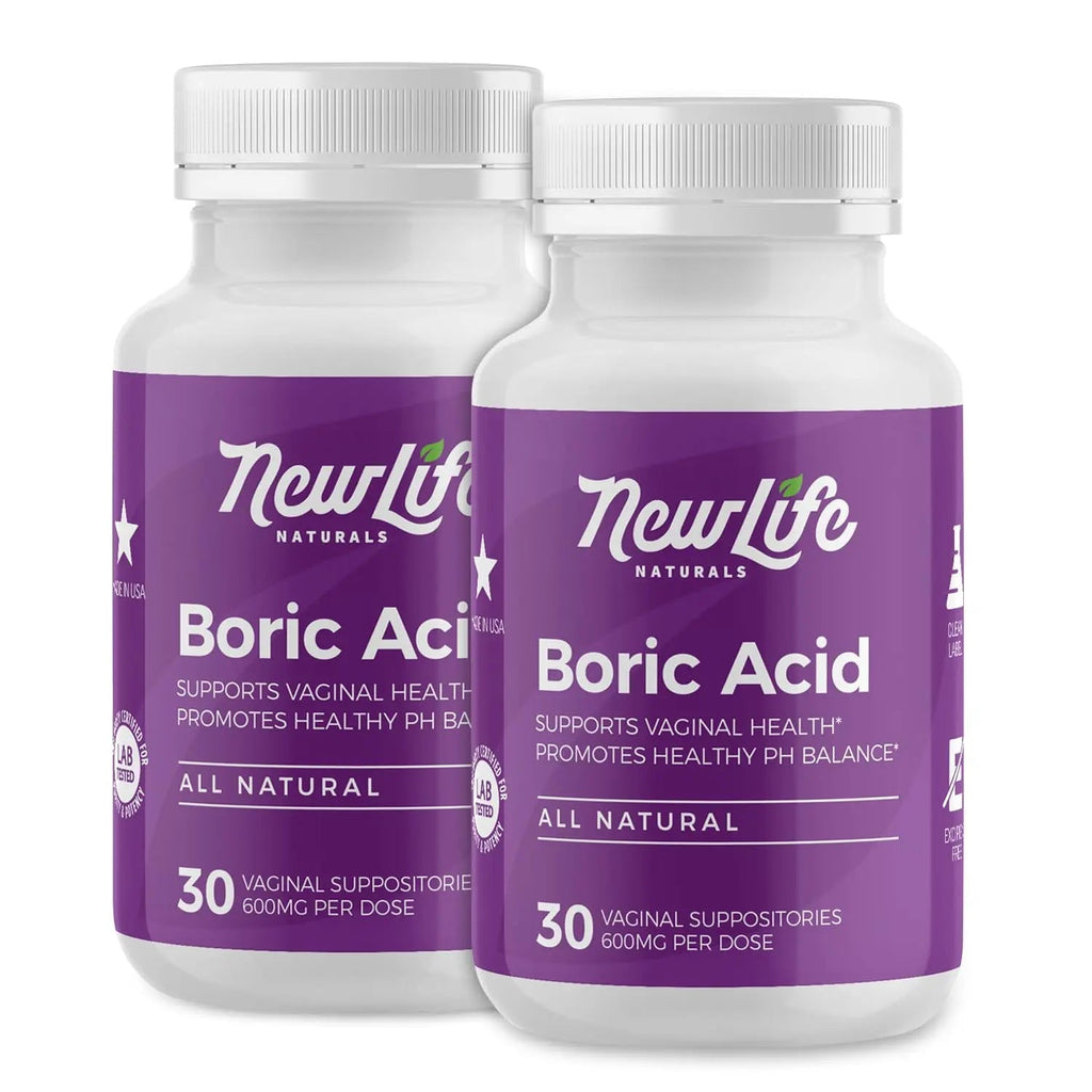 NewLife Naturals Boric Acid Suppositories for Women - 600mg | pH Balance Pills | Feminine Care | 2 Pack (60 Capsules) | Made in USA - TrustMedUSA