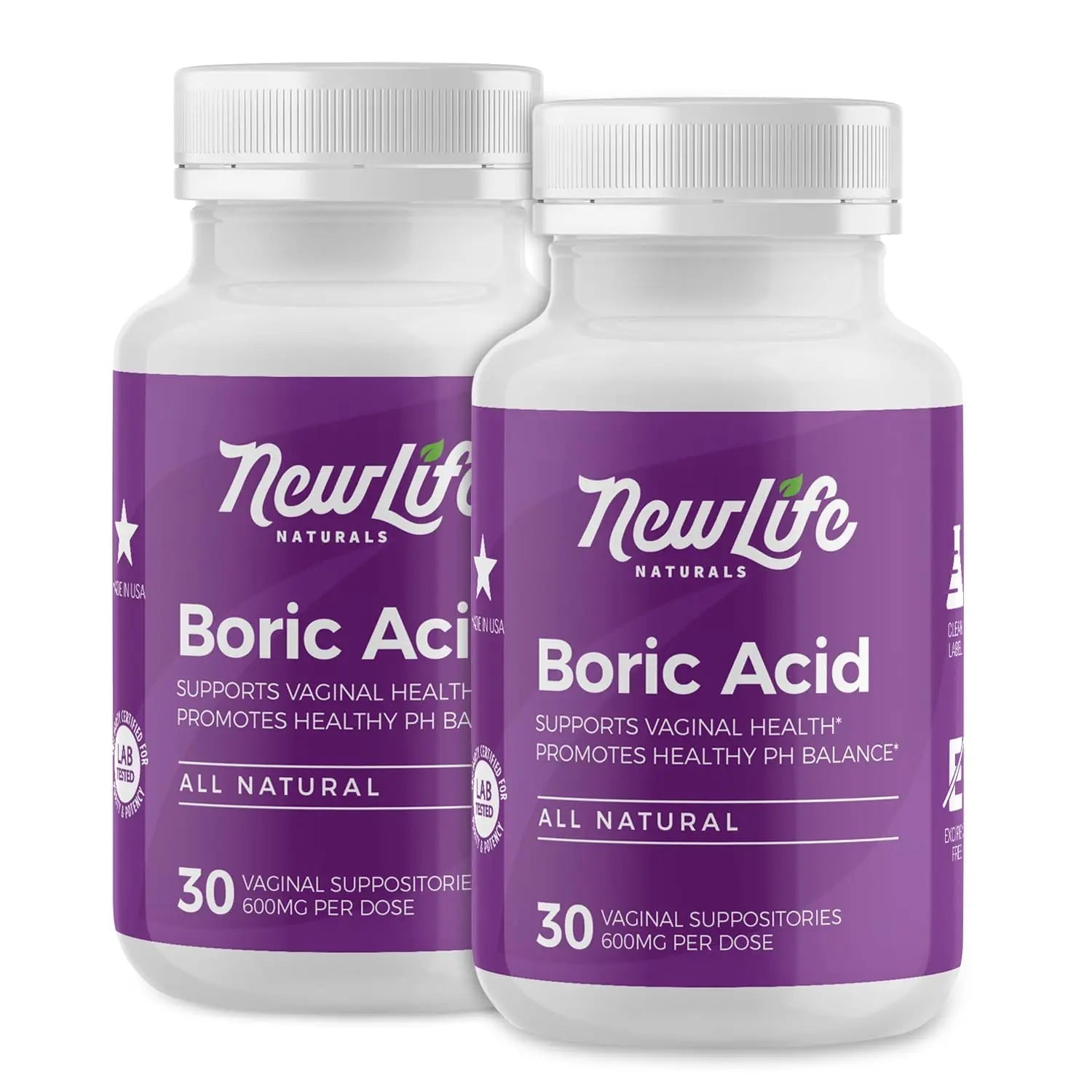 NewLife Naturals Boric Acid Suppositories for Women - 600mg | pH Balance Pills | Feminine Care | 2 Pack (60 Capsules) | Made in USA - TrustMedUSA