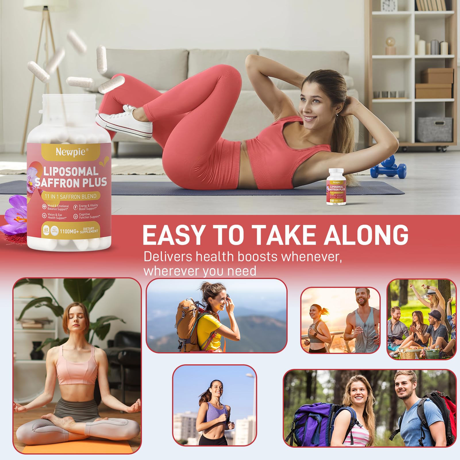 Newpie Saffron Supplements - 100% Pure Saffron Extract Capsules - Natural Mood Enhancer, Supports Eye & Heart Health, Boosts Energy - Premium Supplement for Women & Men（60 Servings (2) - TrustMedUSA