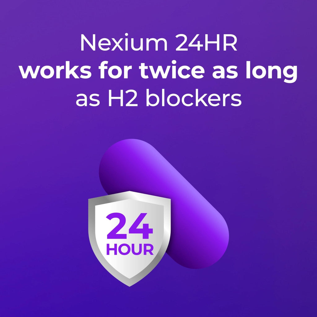 Nexium 24HR Acid Reducer Heartburn Relief Capsules for All-Day and All-Night Protection from Frequent Heartburn, Heartburn Medicine with Esomeprazole Magnesium - 42 Count - Maple Wellness Supplements