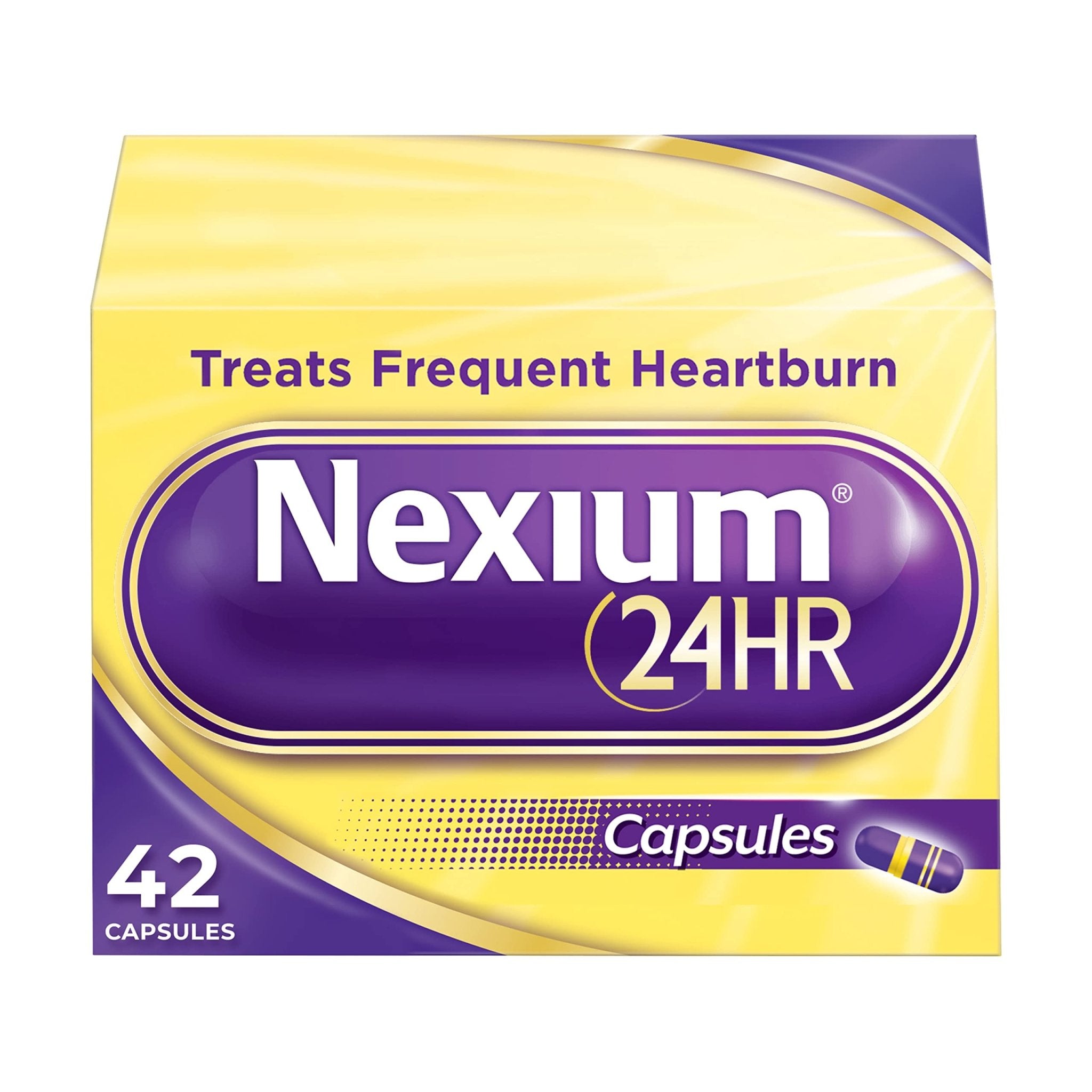 Nexium 24HR Acid Reducer Heartburn Relief Capsules for All-Day and All-Night Protection from Frequent Heartburn, Heartburn Medicine with Esomeprazole Magnesium - 42 Count - Maple Wellness Supplements