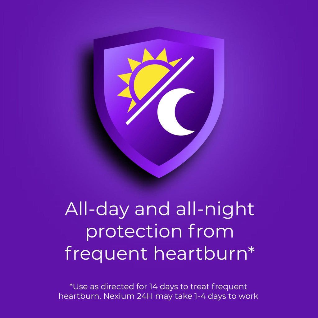 Nexium 24HR Acid Reducer Heartburn Relief Capsules for All-Day and All-Night Protection from Frequent Heartburn, Heartburn Medicine with Esomeprazole Magnesium - 42 Count - Maple Wellness Supplements
