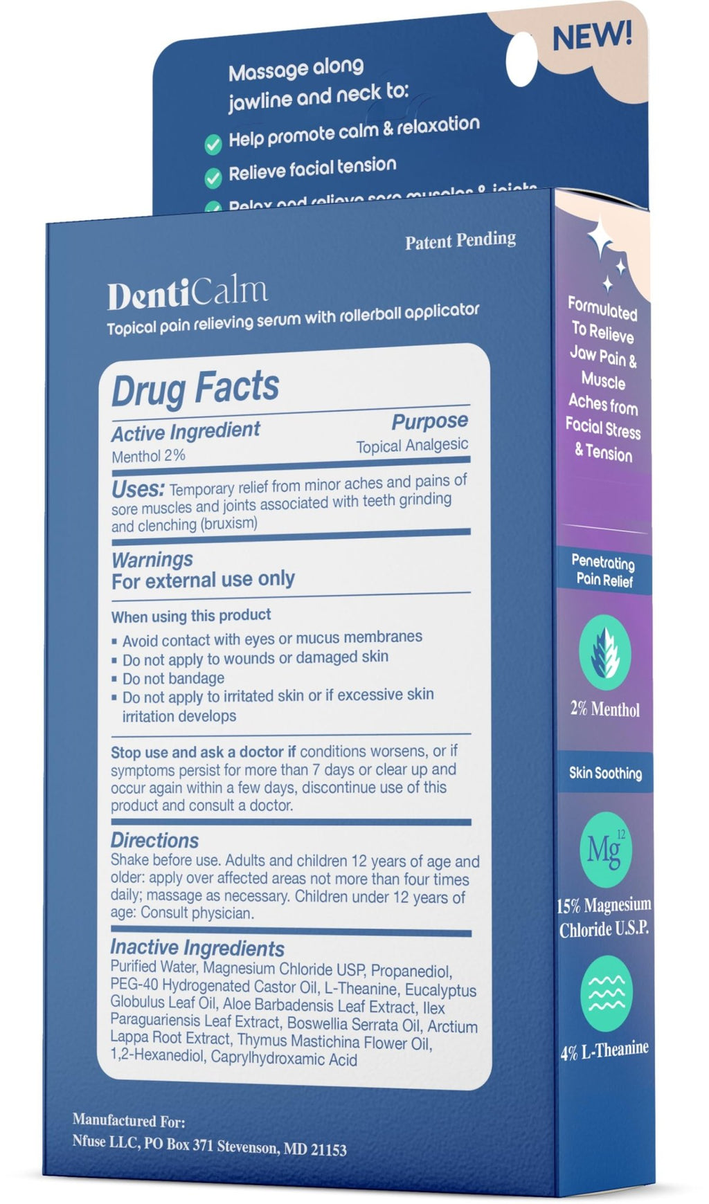 nfuse DentiCalm Soothing Pain Relief for Teeth Grinding and Jaw Clenching (Bruxism), for Jaw, Head and Neck Pain, Stiffness and Tension, Nightguard Discomfort Relief, 0.47 OZ - TrustMedUSA