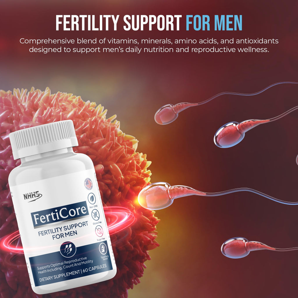 NHHS FertiCore – Men’s Fertility & Reproductive Wellness Supplement – Supports Sperm Health, Motility & Vitality – with Vitamins, Minerals, Amino Acids & Antioxidants – Made in USA, 60 Capsules - TrustMedUSA