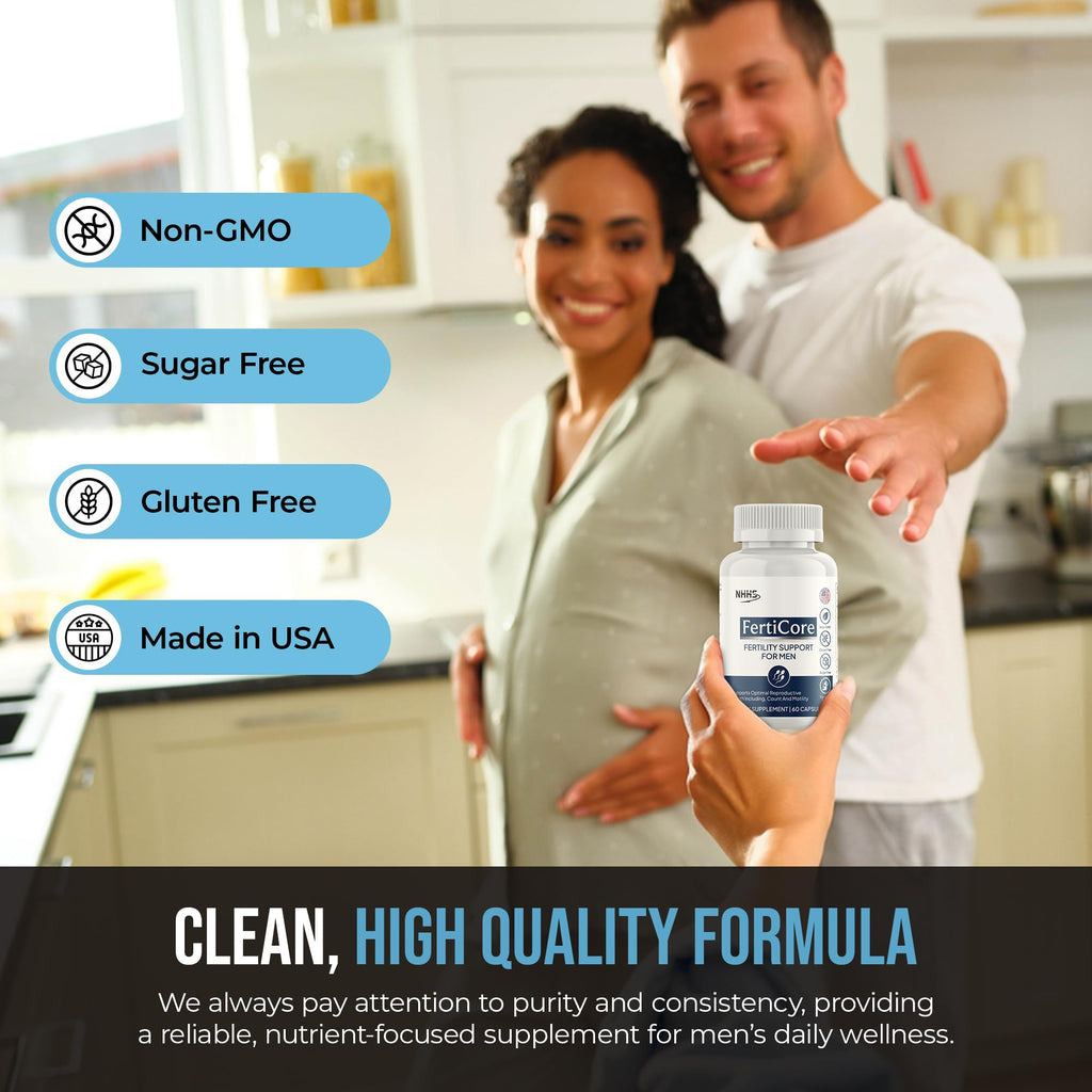 NHHS FertiCore – Men’s Fertility & Reproductive Wellness Supplement – Supports Sperm Health, Motility & Vitality – with Vitamins, Minerals, Amino Acids & Antioxidants – Made in USA, 60 Capsules - TrustMedUSA