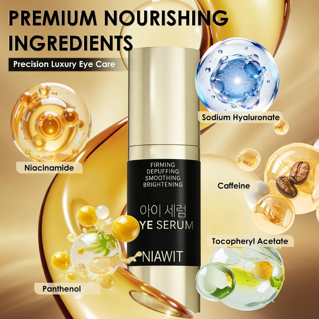 NIAWIT Eye Serum – Anti-Fatigue Eye Care for Dark Circles, Puffiness & Fine Lines with Niacinamide, Peptides & Caffeine – Gentle Clean Beautiful for Daily Use Around the Delicate Eye Area - Maple Wellness Supplements