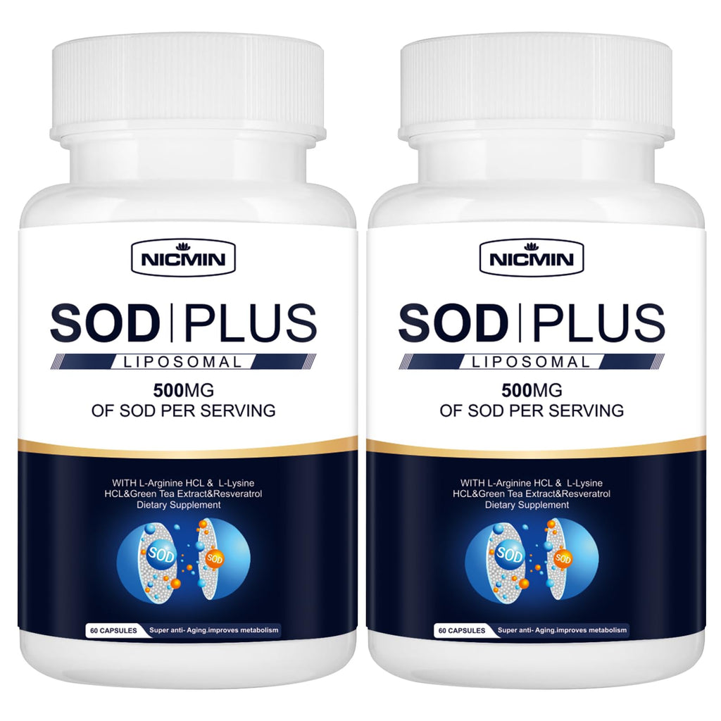 NICMIN 500MG Superoxide Dismutase Supplement - SOD Plus with Liposomal Glutathione, AKG, Green Tea Extract, L-Arginine, Lysine, Resveratrol and Vitamin E for Immune Support, Antioxidant 120 Capsules - TrustMedUSA