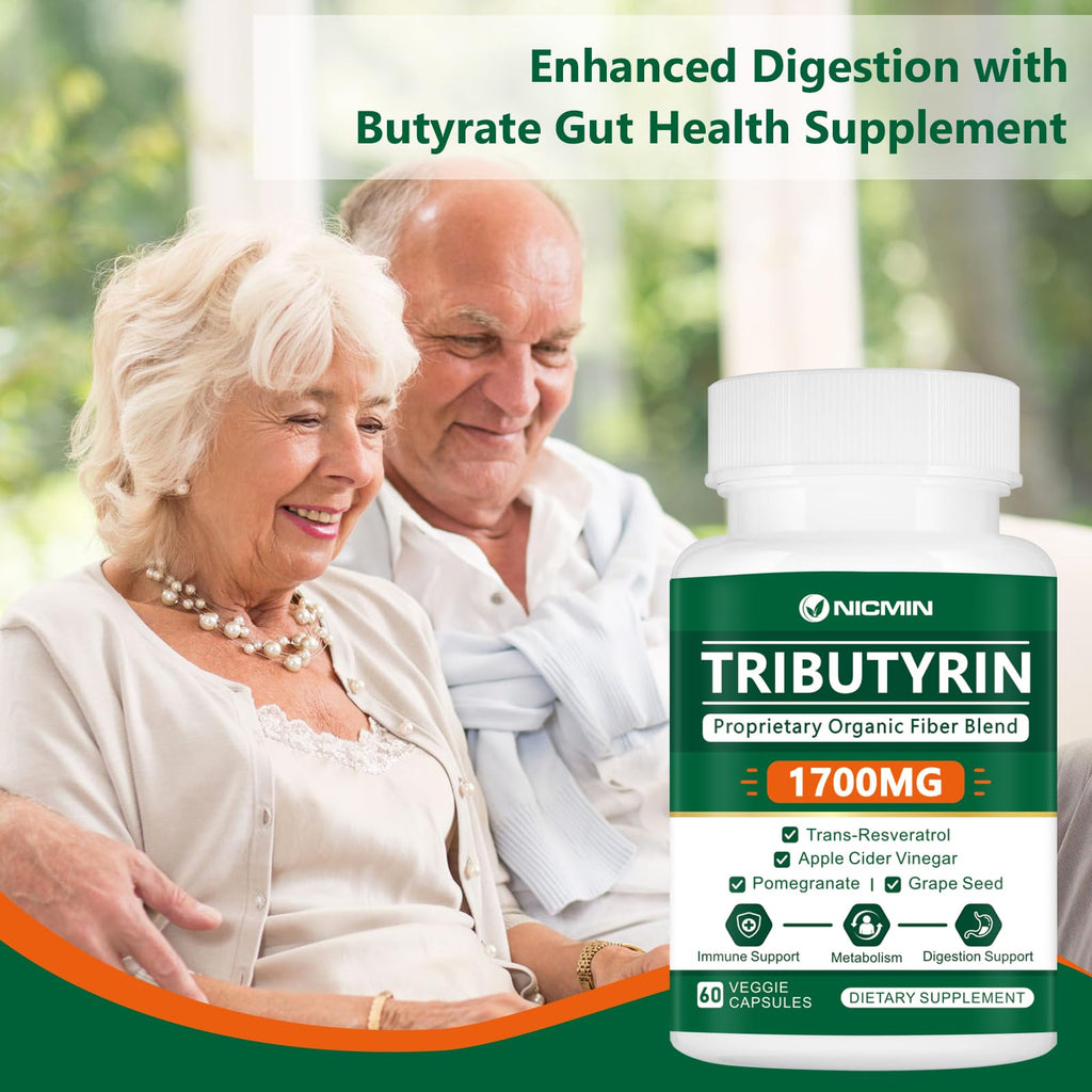 NICMIN Tributyrin Supplement - Premium Butyrate Gut Health Supplement for Leaky Gut 60 Capsules - TrustMedUSA