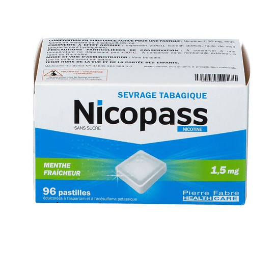 Nicopass 1.5 mg sugar free fresh mint flavor - 96 lozenges - TrustMedUSA