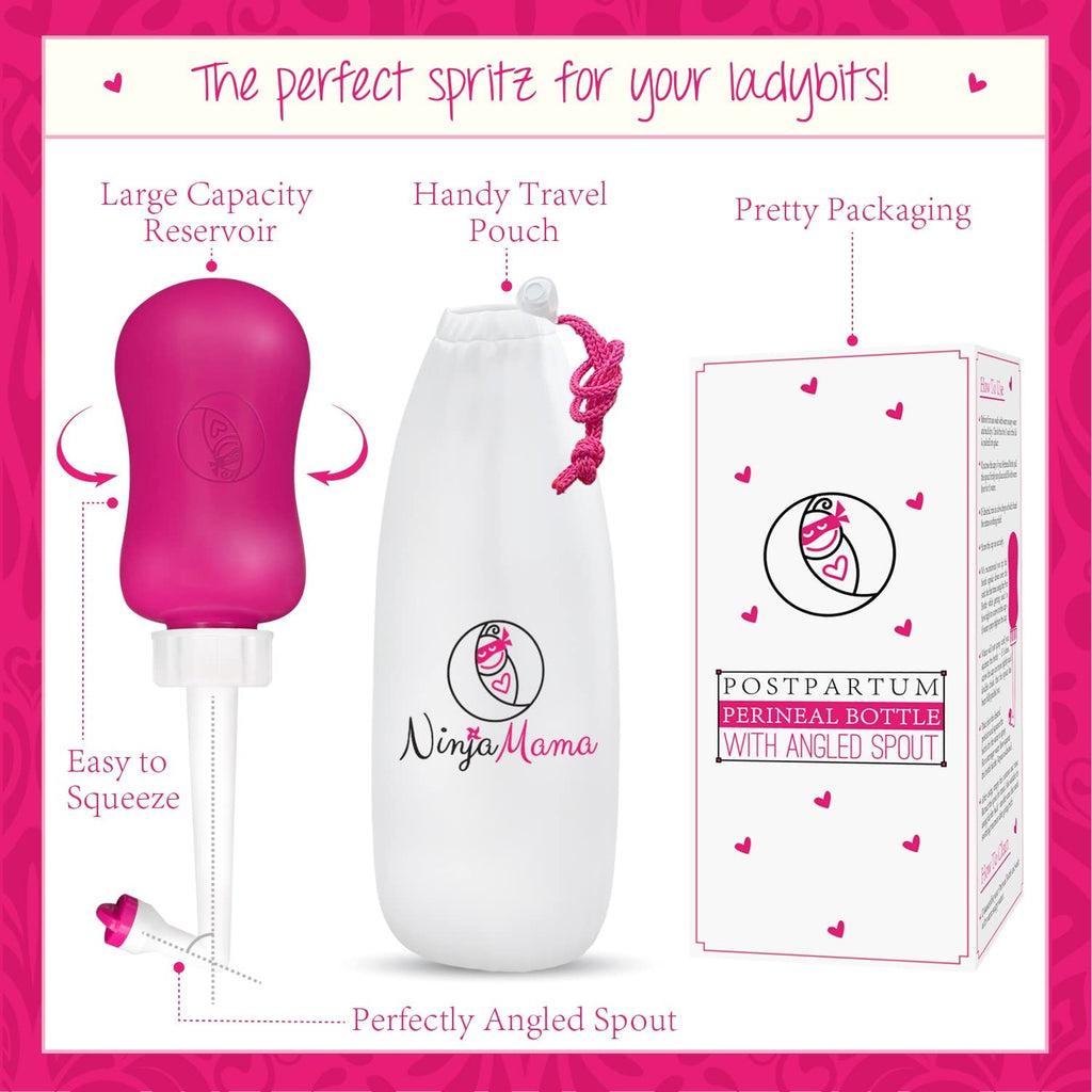 Ninja Mama Peri Bottle for Postpartum Care Post Partum Essentials for Pain Relief, Tears & Hemorrhoids After Birth Portable Perineal Bottle with Angled Spout Labor & Delivery Hospital Bag. (355ml) - TrustMedUSA