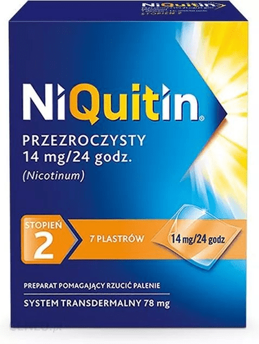 NIQUITIN - 14mg / 24 h - 7 transparent patches - 24h nicotine craving control - Step 2 - TrustMedUSA