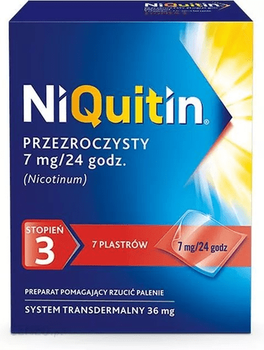 NIQUITIN - 7mg / 24 h - 7 transparent patches - 24h nicotine craving control - Step 3 - TrustMedUSA