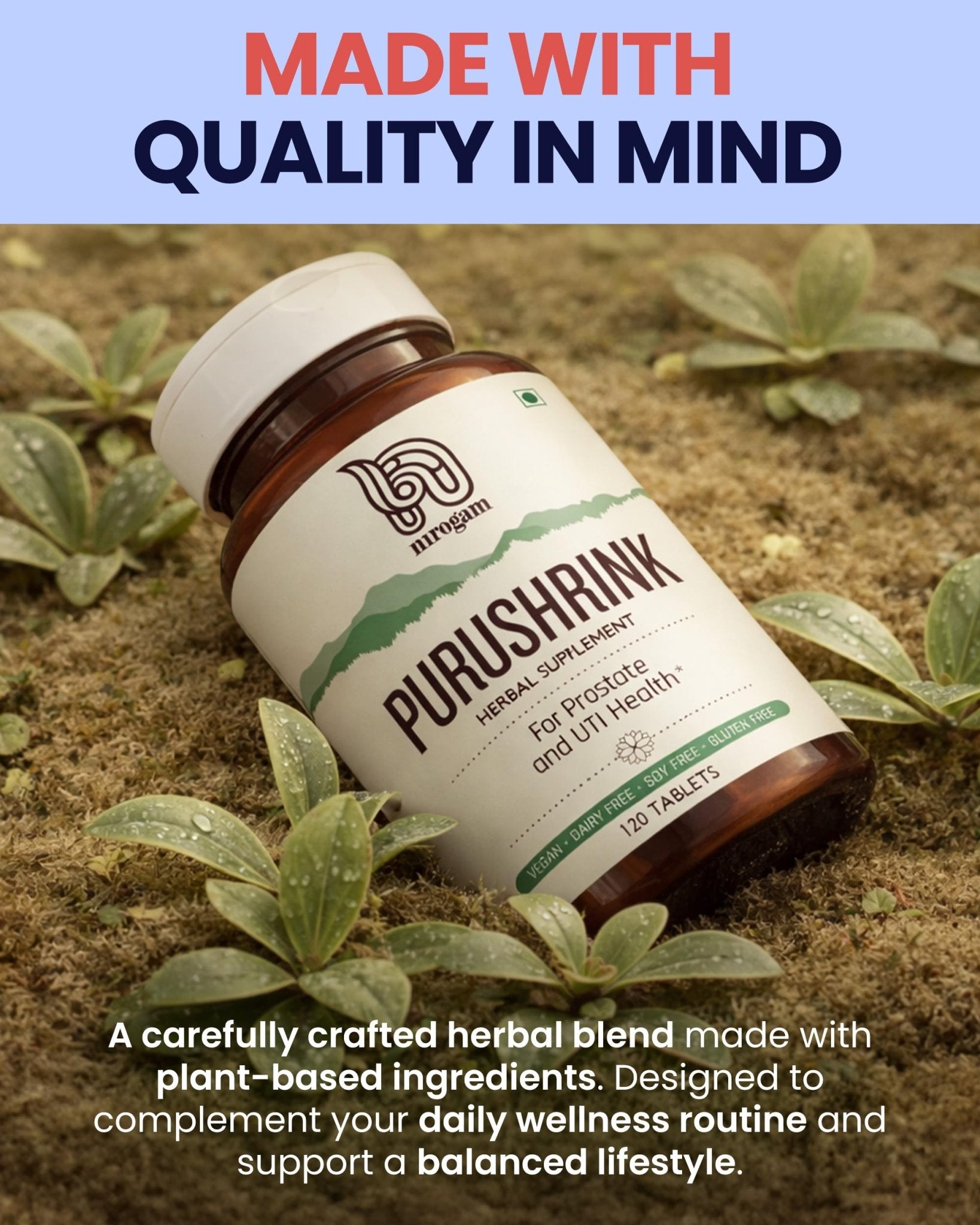 Nirogam Purushrink - BPH Prostate Supplement for Men, Supports Better Sleep & Urinary Health - Natural Ayurvedic Herbal Supplement 120 Tablets - Vegan, Dairy Free, Gluten Free - TrustMedUSA