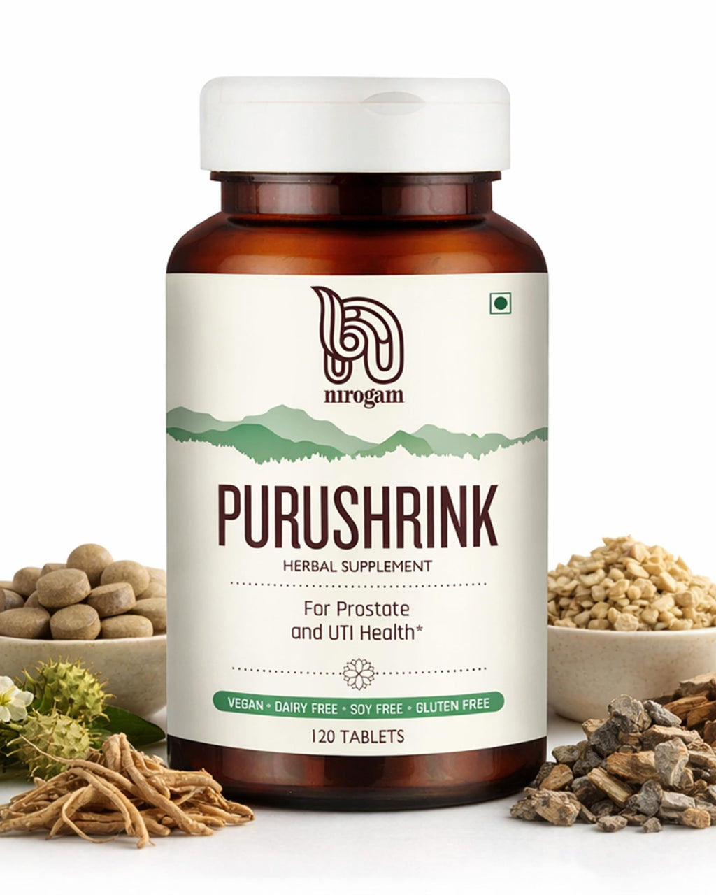 Nirogam Purushrink - BPH Prostate Supplement for Men, Supports Better Sleep & Urinary Health - Natural Ayurvedic Herbal Supplement 120 Tablets - Vegan, Dairy Free, Gluten Free - TrustMedUSA