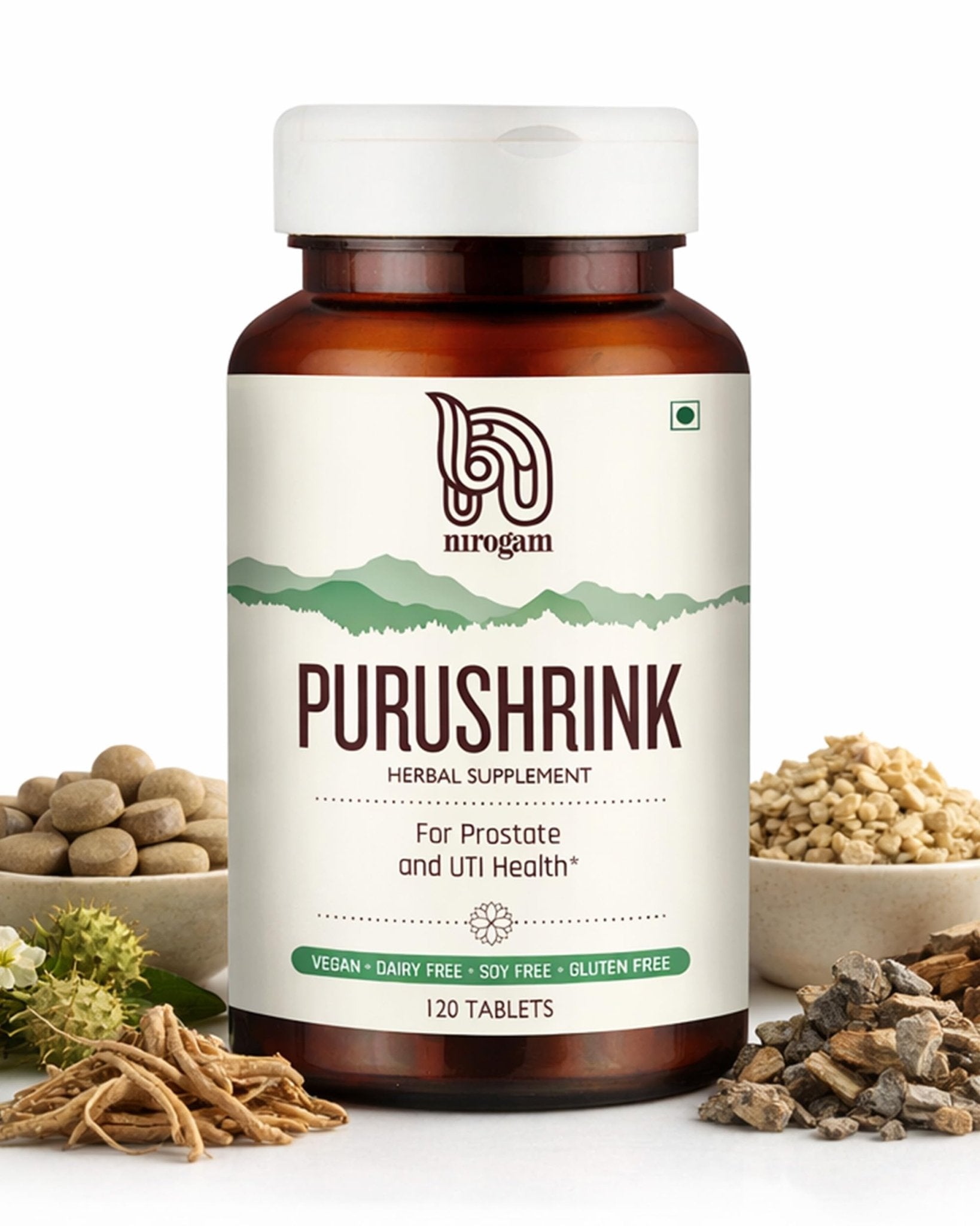 Nirogam Purushrink - BPH Prostate Supplement for Men, Supports Better Sleep & Urinary Health - Natural Ayurvedic Herbal Supplement 120 Tablets - Vegan, Dairy Free, Gluten Free - TrustMedUSA