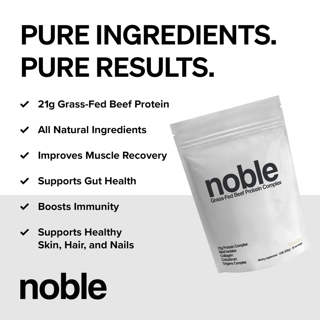Noble Grass Fed Beef Protein Powder | Beef Protein w/Collagen, Colostrum, Organ Blend | Carnivore, Keto Friendly | Whey, Gluten Free | Muscle, Gut Health, Skin, Joint Support | 30 Servings, Vanilla - TrustMedUSA