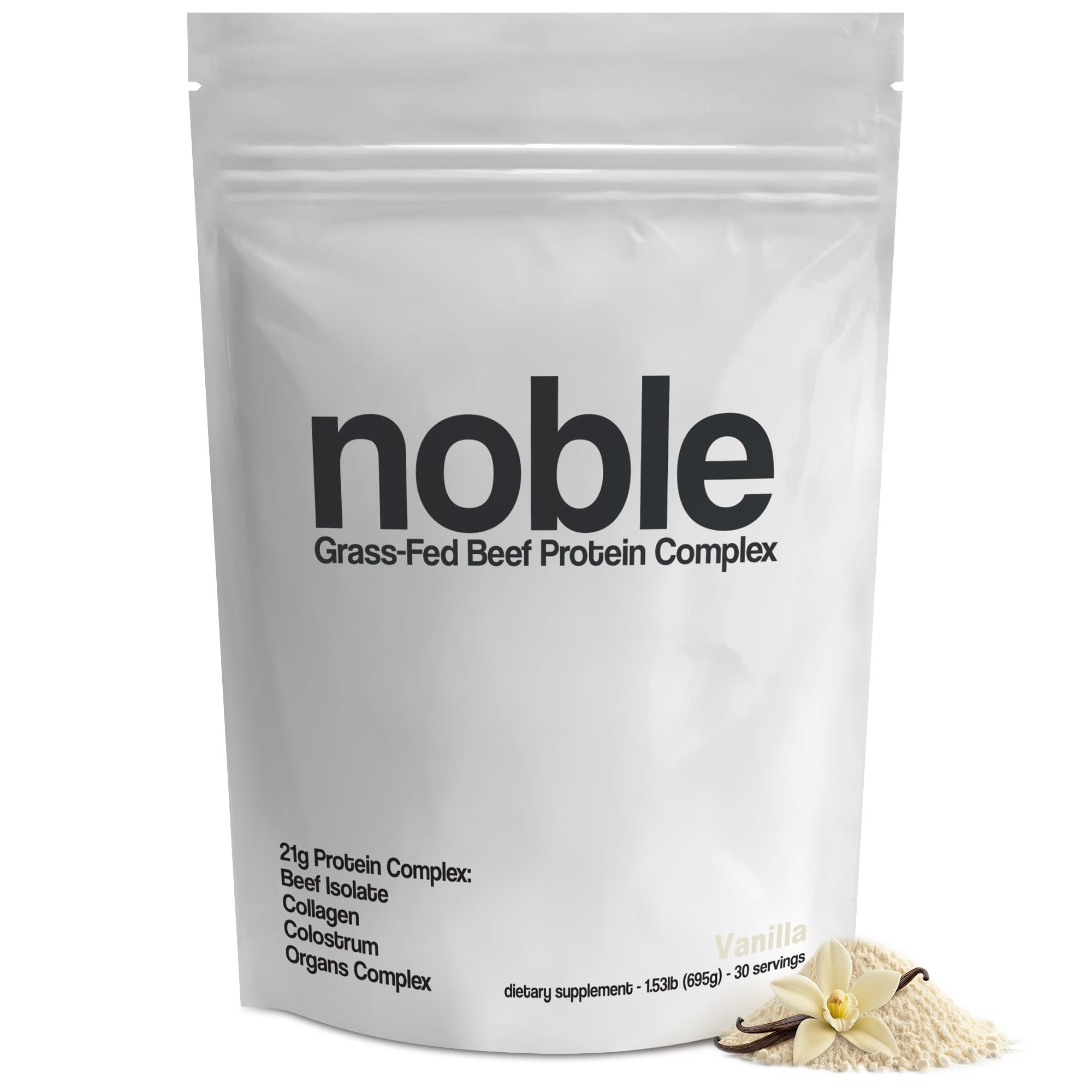 Noble Grass Fed Beef Protein Powder | Beef Protein w/Collagen, Colostrum, Organ Blend | Carnivore, Keto Friendly | Whey, Gluten Free | Muscle, Gut Health, Skin, Joint Support | 30 Servings, Vanilla - TrustMedUSA