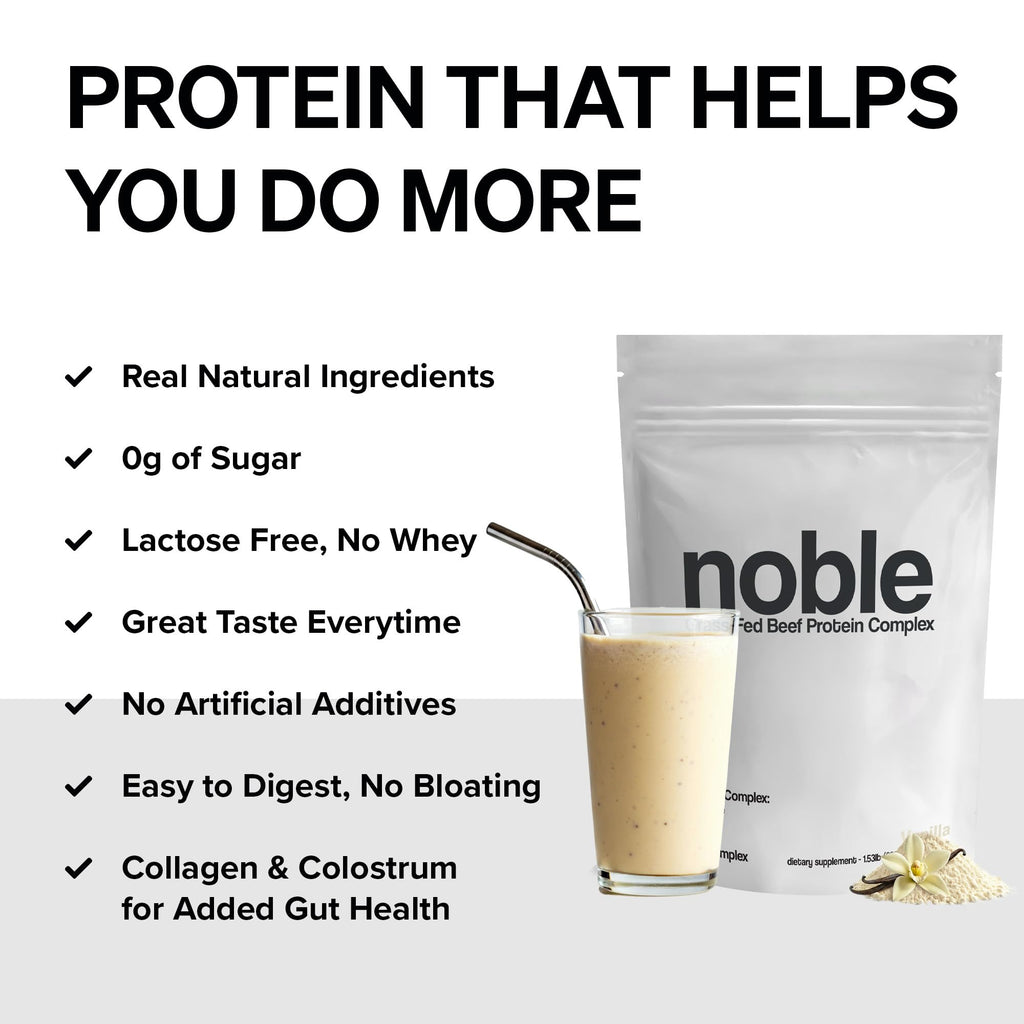 Noble Grass Fed Beef Protein Powder | Beef Protein w/Collagen, Colostrum, Organ Blend | Carnivore, Keto Friendly | Whey, Gluten Free | Muscle, Gut Health, Skin, Joint Support | 30 Servings, Vanilla - TrustMedUSA