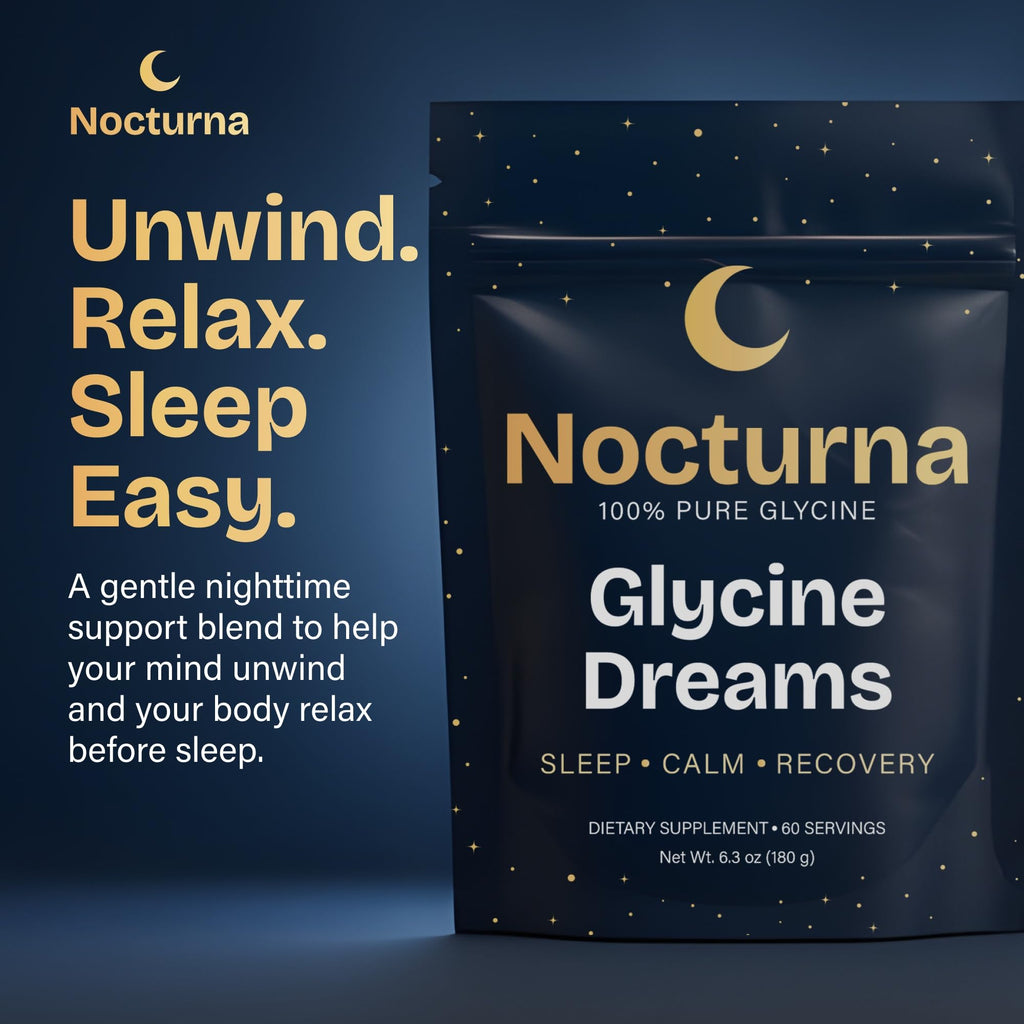 Nocturna Glycine Supplement – 100% Pure 3g Glycine Powder for Sleep, Calm & Recovery – USA Made Sleep Aid for Men & Women – Non-GMO & Completely Natural - 6.3Oz for 60 Servings - TrustMedUSA