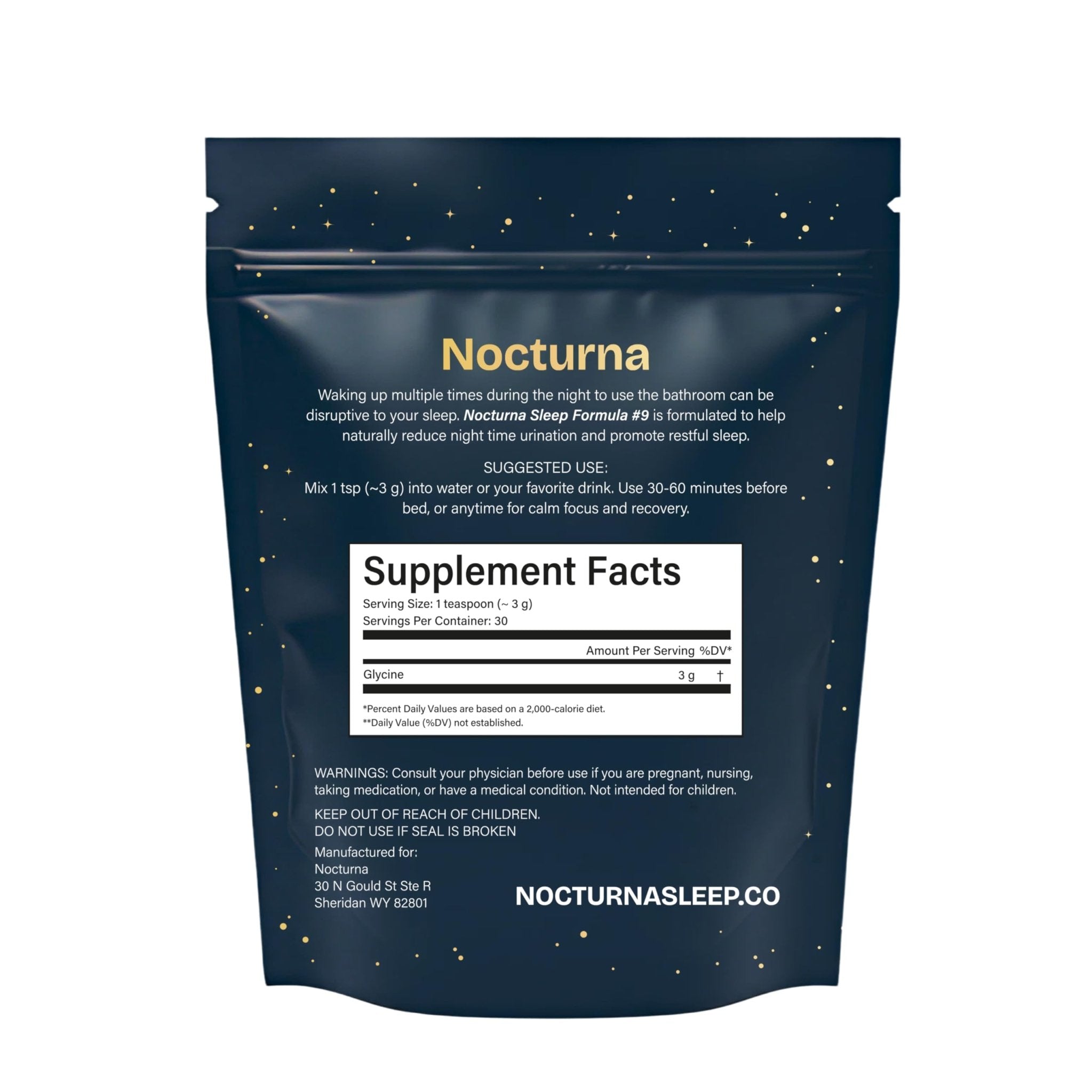 Nocturna Glycine Supplement – 100% Pure 3g Glycine Powder for Sleep, Calm & Recovery – USA Made Sleep Aid for Men & Women – Non-GMO & Completely Natural - 6.3Oz for 60 Servings - TrustMedUSA