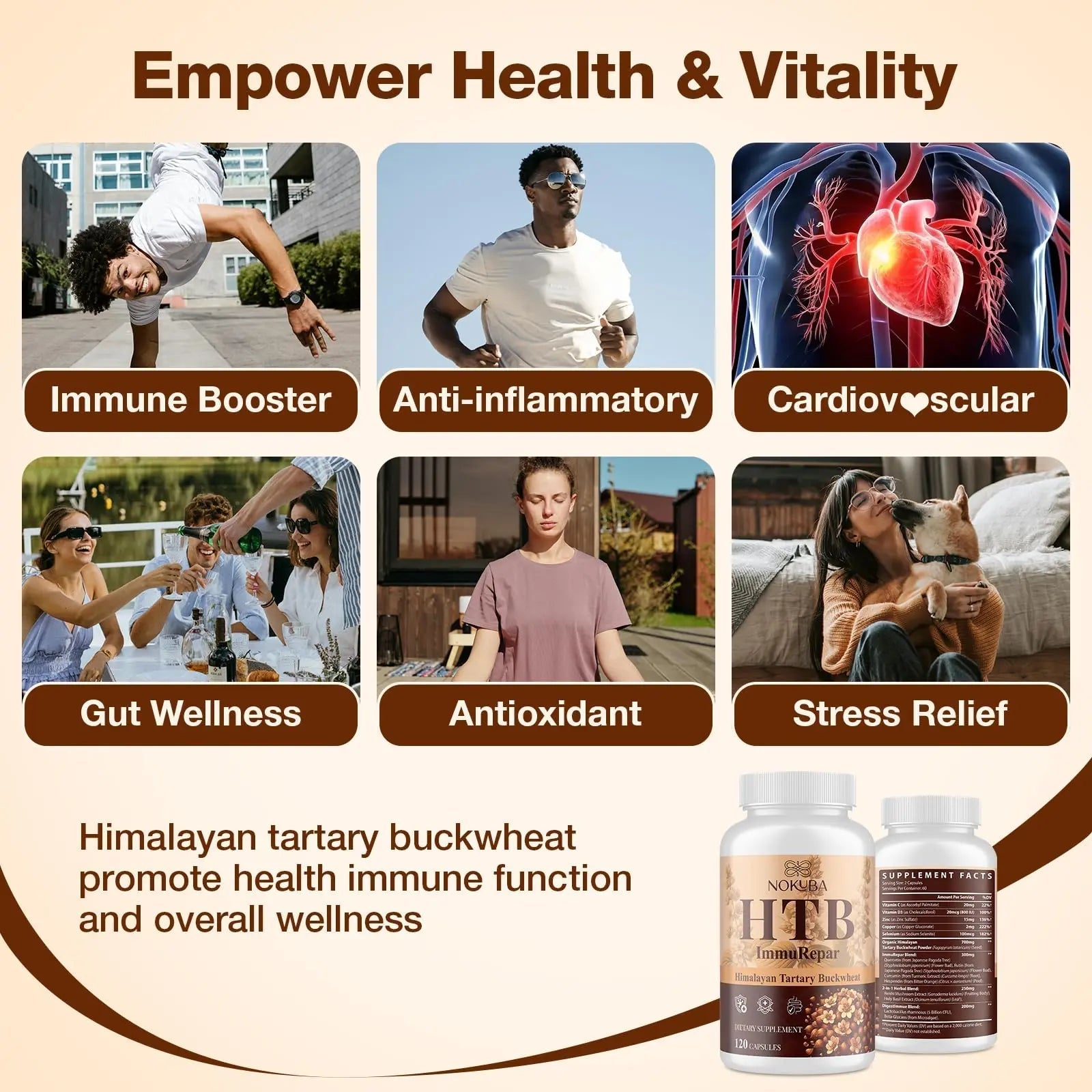 Nokuba Polyphenols Supplement for Immune Support | Himalayan Tartary Buckwheat Sourced | Polyphenol Superfood with Quercetin, Curcumin | Immune Booster, Antioxidant, Anti-inflammatory - 120 Capsules - TrustMedUSA