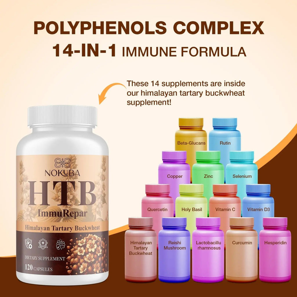 Nokuba Polyphenols Supplement for Immune Support | Himalayan Tartary Buckwheat Sourced | Polyphenol Superfood with Quercetin, Curcumin | Immune Booster, Antioxidant, Anti-inflammatory - 120 Capsules - TrustMedUSA