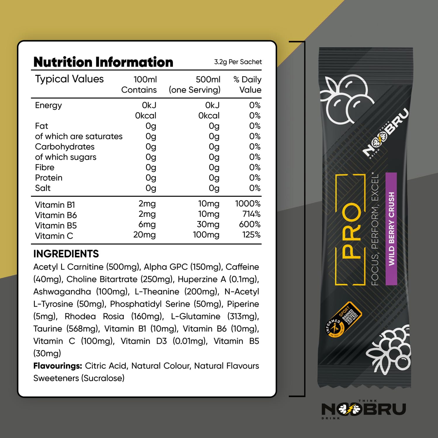 Noobru™ Pro - Brain & Nootropic Supplement for Cognitive Performance, Mental Clarity, and Focus - Precision-Formulated Drink with 17 Research-Backed Ingredients - 20 Servings - TrustMedUSA