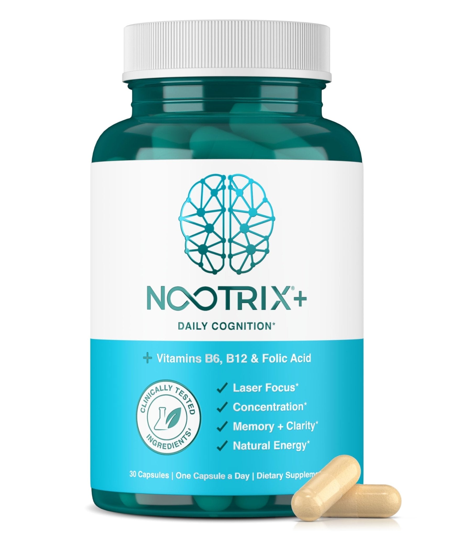 Nootrix Brain Plus Nootropic Supplement | Supports Memory, Mental Focus, Cognitive Health & Energy | Promotes Healthy Mood & Brain Function | Vitamin B1, Vitamin B6 & Vitamin B12 | 30 Capsules - TrustMedUSA
