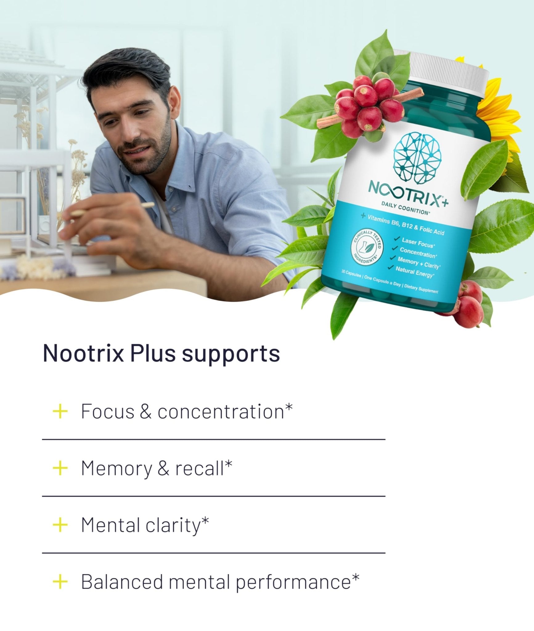 Nootrix Brain Plus Nootropic Supplement | Supports Memory, Mental Focus, Cognitive Health & Energy | Promotes Healthy Mood & Brain Function | Vitamin B1, Vitamin B6 & Vitamin B12 | 30 Capsules - TrustMedUSA