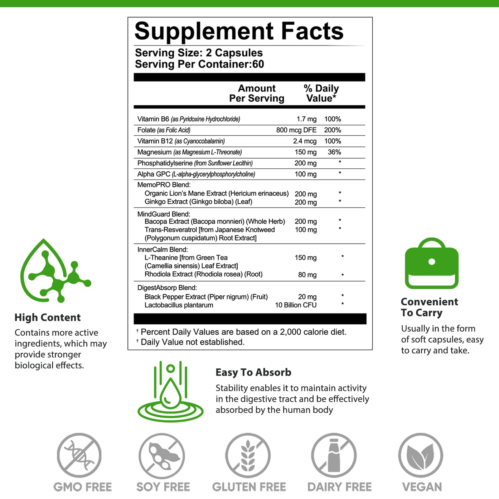 Nootropic Brain Supplement for Memory & Focus Support – Advanced Cognitive Formula for Mental Clarity & Mood Balance with Bacopa Monnieri, Lion's Mane, Alpha GPC & Omega-3 – 120 Capsules - TrustMedUSA