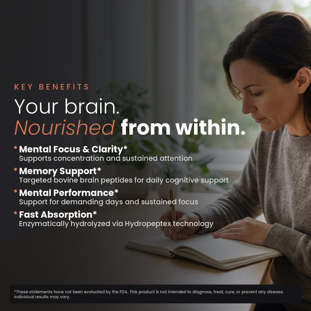 Nootropic Brain Supplement – Grass-Fed Bovine Brain Peptides for Focus, Memory & Mental Clarity – Ancestral Cognitive Support – Argentine Pasture-Raised, Non-GMO – 60 Capsules - TrustMedUSA
