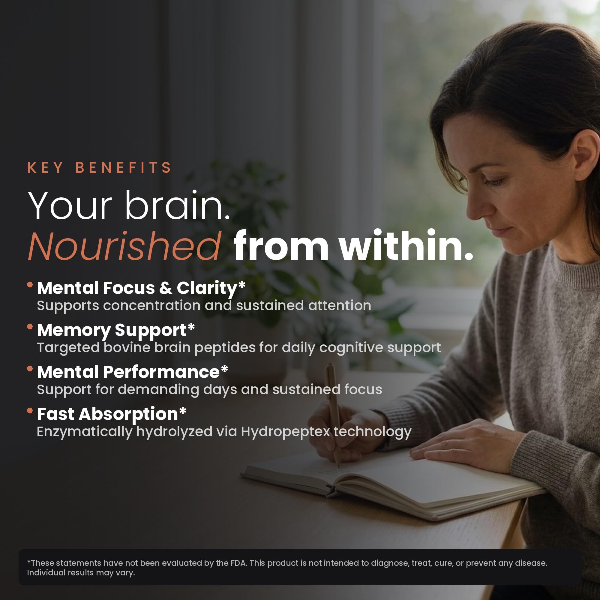 Nootropic Brain Supplement – Grass-Fed Bovine Brain Peptides for Focus, Memory & Mental Clarity – Ancestral Cognitive Support – Argentine Pasture-Raised, Non-GMO – 60 Capsules - TrustMedUSA