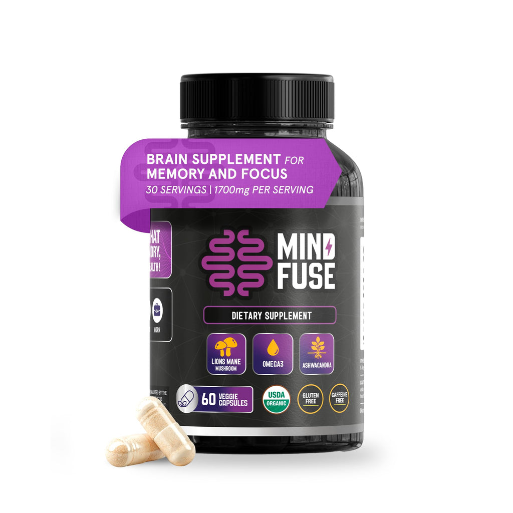 Nootropic Memory Booster Supplement for Adults - Lion’s Mane Capsules with Omega-3, Ashwagandha & L-Theanine for Focus & Memory - Gluten-Free 60 Capsules - TrustMedUSA