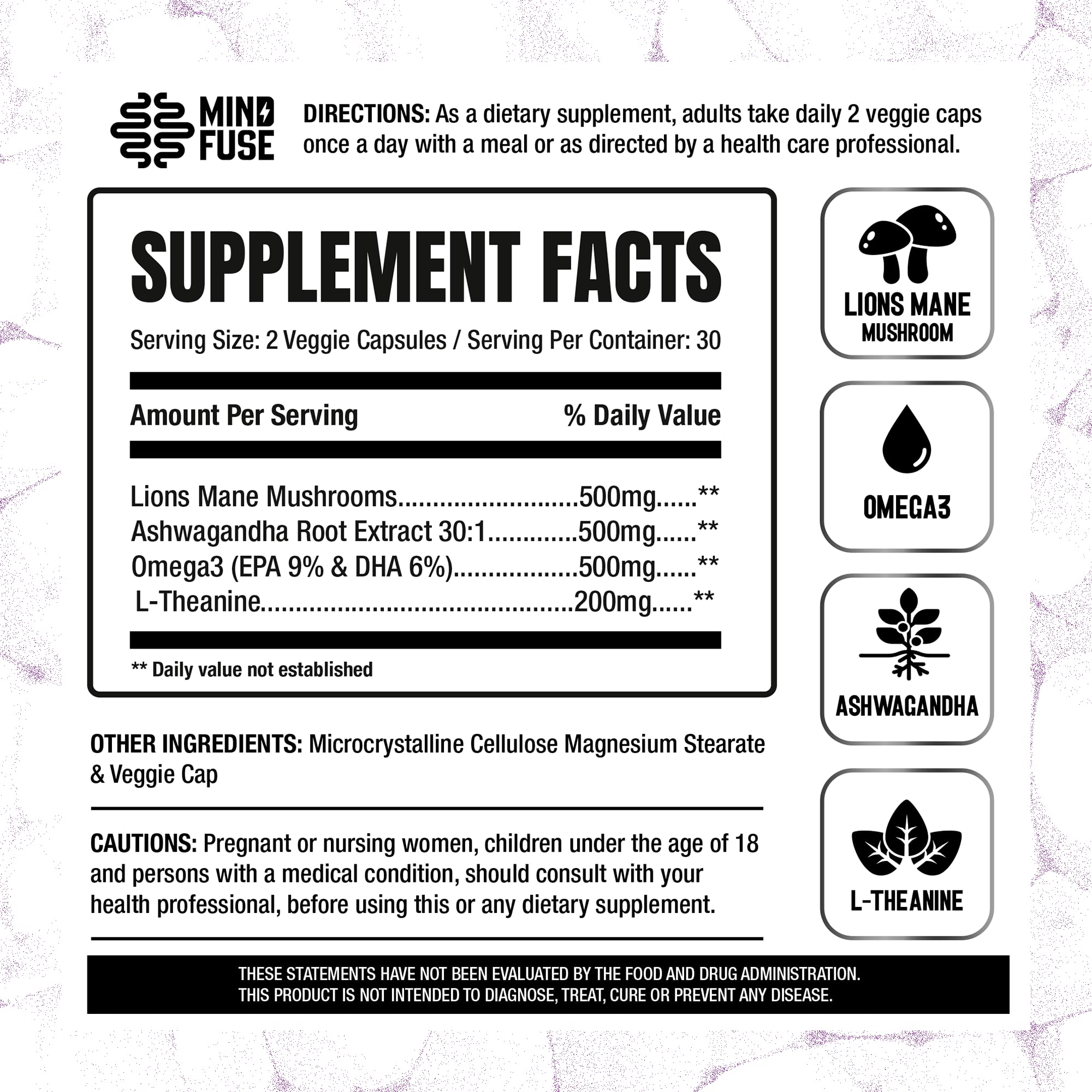 Nootropic Memory Booster Supplement for Adults - Lion’s Mane Capsules with Omega-3, Ashwagandha & L-Theanine for Focus & Memory - Gluten-Free 60 Capsules - TrustMedUSA