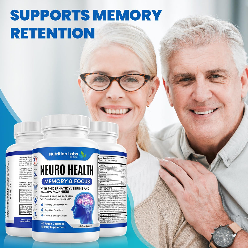 Nootropic & Neuro Brain Supplement for Memory & Focus Support. Clinically Tested Vitamins for Mental Support & Cognitive Clarity W/Bacopa Monnieri, VIT A, B6, Riboflavin, Niacin, Thiamin & Folate - TrustMedUSA
