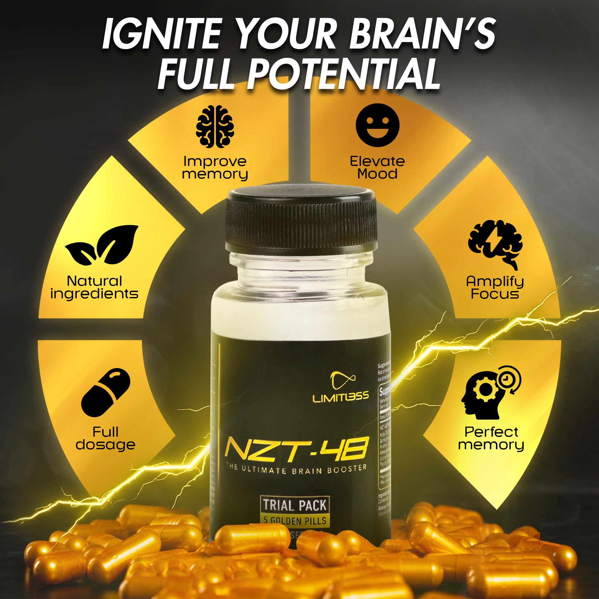 Nootropic Premium Brain Booster - Brain Supplement for Memory + Focus + Natural Energy - Caffeinated, Phosphatidylserine, Vitamins B6 B12-5ct Capsules - Travel Pack - TrustMedUSA