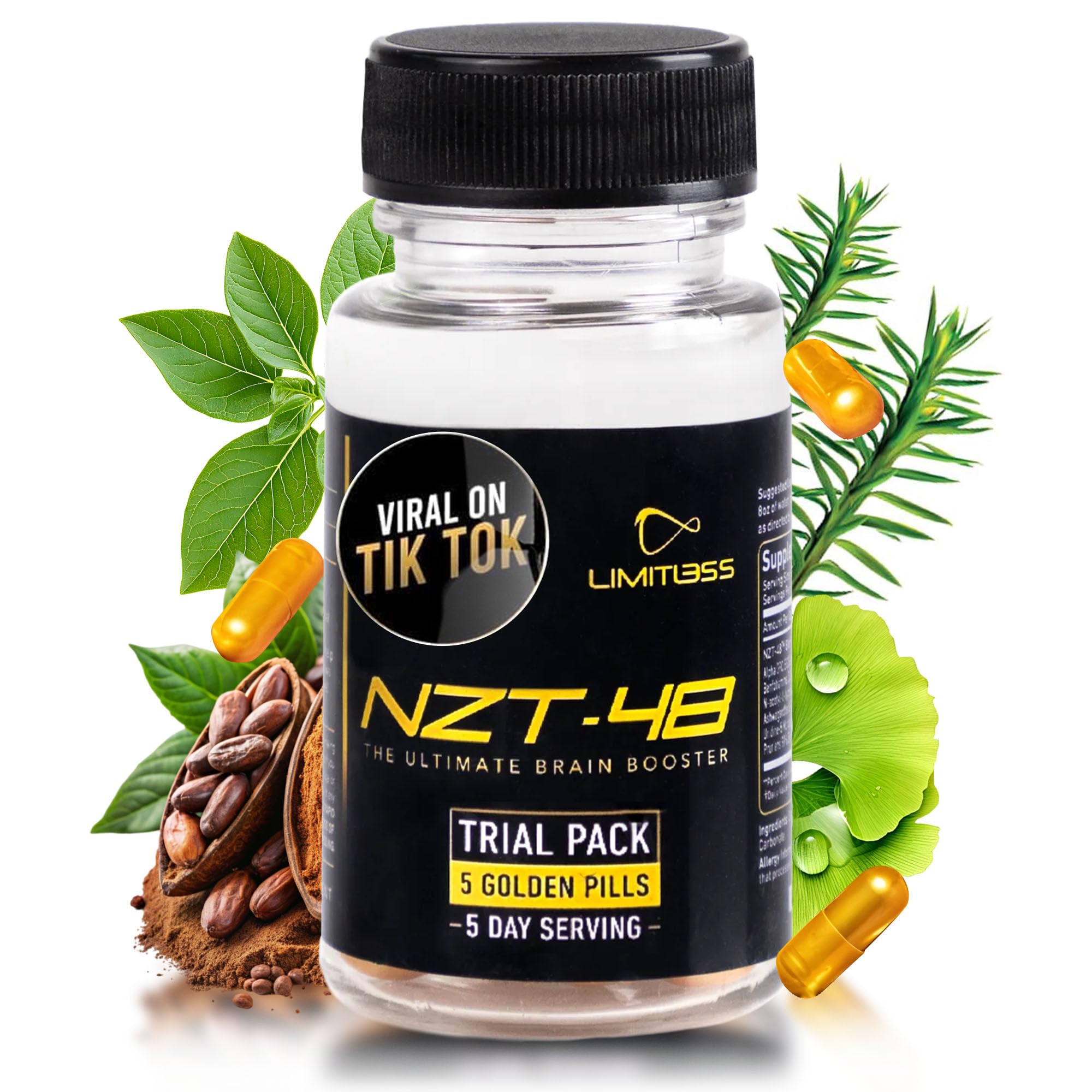 Nootropic Premium Brain Booster - Brain Supplement for Memory + Focus + Natural Energy - Caffeinated, Phosphatidylserine, Vitamins B6 B12-5ct Capsules - Travel Pack - TrustMedUSA