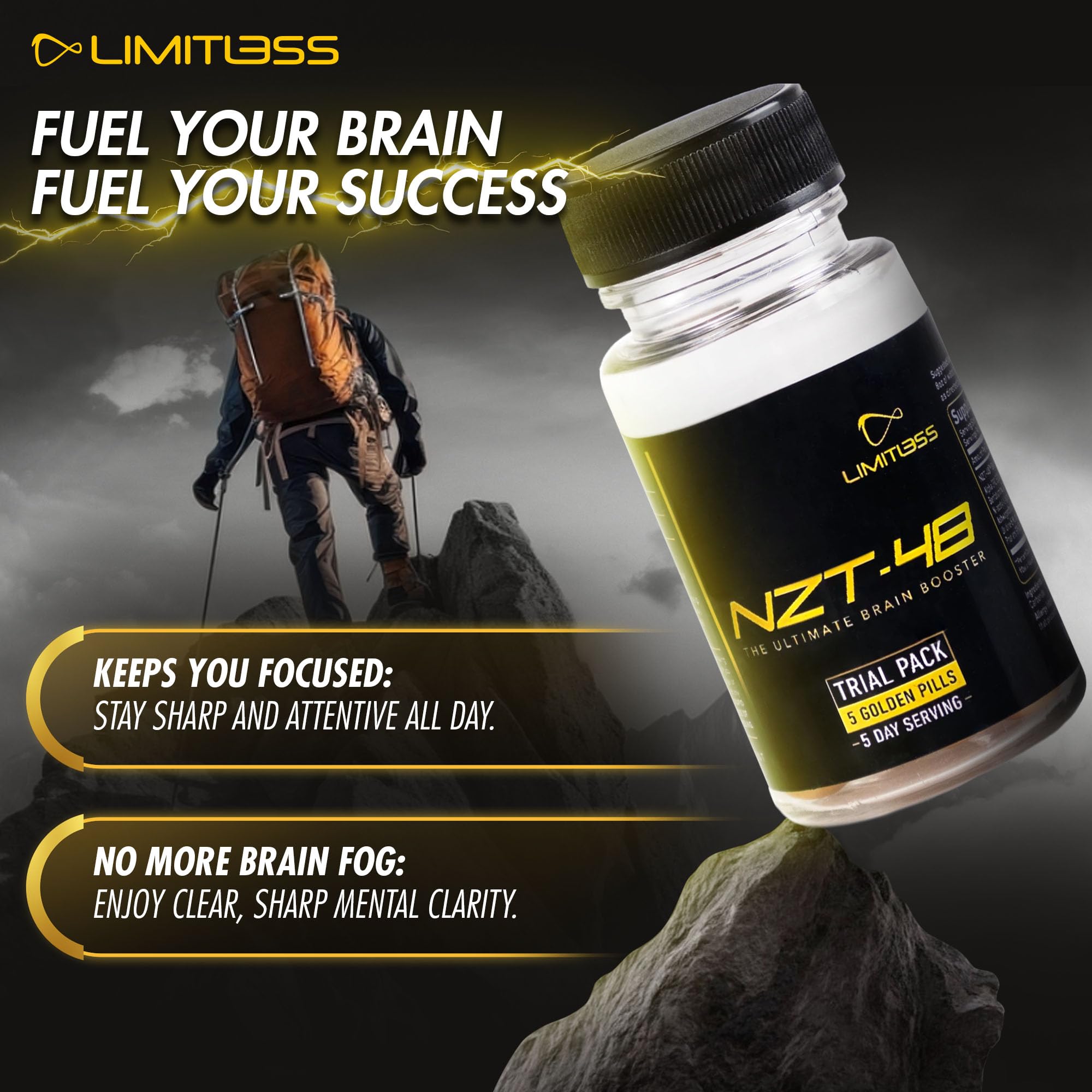 Nootropic Premium Brain Booster - Brain Supplement for Memory + Focus + Natural Energy - Caffeinated, Phosphatidylserine, Vitamins B6 B12-5ct Capsules - Travel Pack - TrustMedUSA