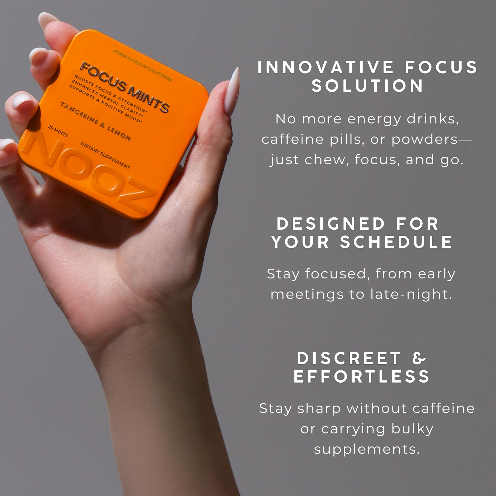 NOOZ Focus Mints Refill Bag - Caffeine-Free Brain Booster for Mental Clarity-Tangerine & Lemon Flavor | Sugar-Free, Travel-Friendly Supplement with Vitamin C, B6, B12 - Non-GMO, Clean Label, 150 Mints - TrustMedUSA