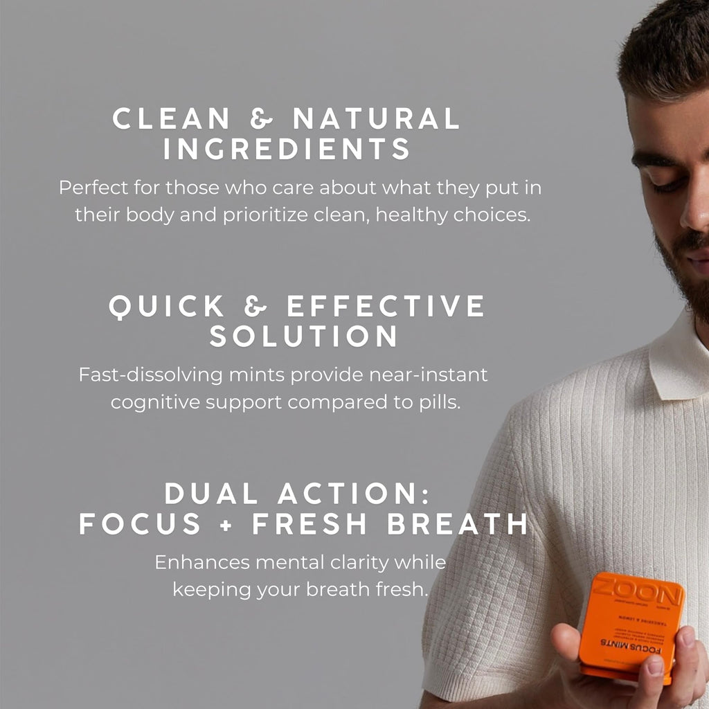 NOOZ Focus Mints Refill Bag - Caffeine-Free Brain Booster for Mental Clarity-Tangerine & Lemon Flavor | Sugar-Free, Travel-Friendly Supplement with Vitamin C, B6, B12 - Non-GMO, Clean Label, 150 Mints - TrustMedUSA
