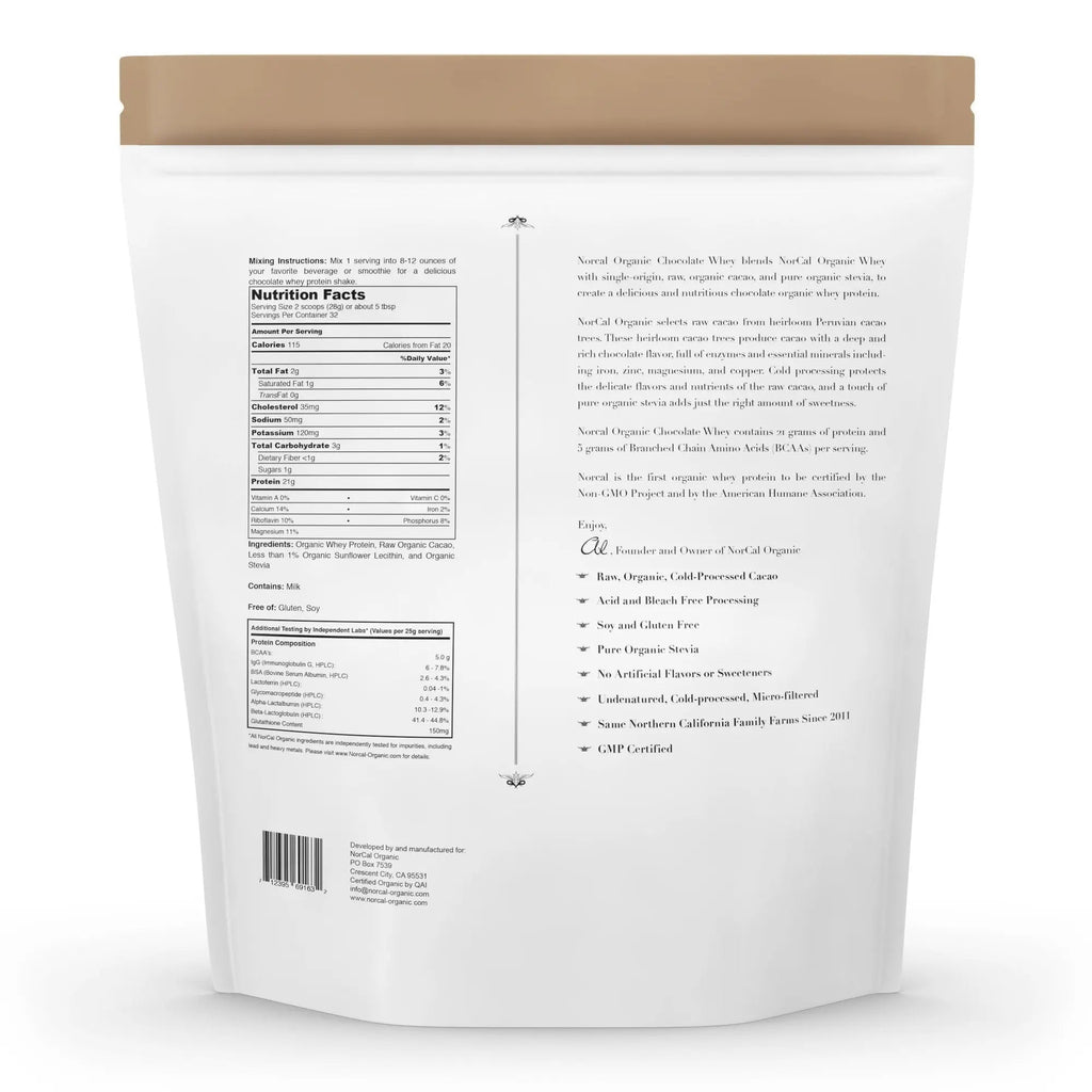 NorCal Organic Chocolate Whey Protein - 2lbs | 100% USA Grass-Fed, USDA Certified - TrustMedUSA