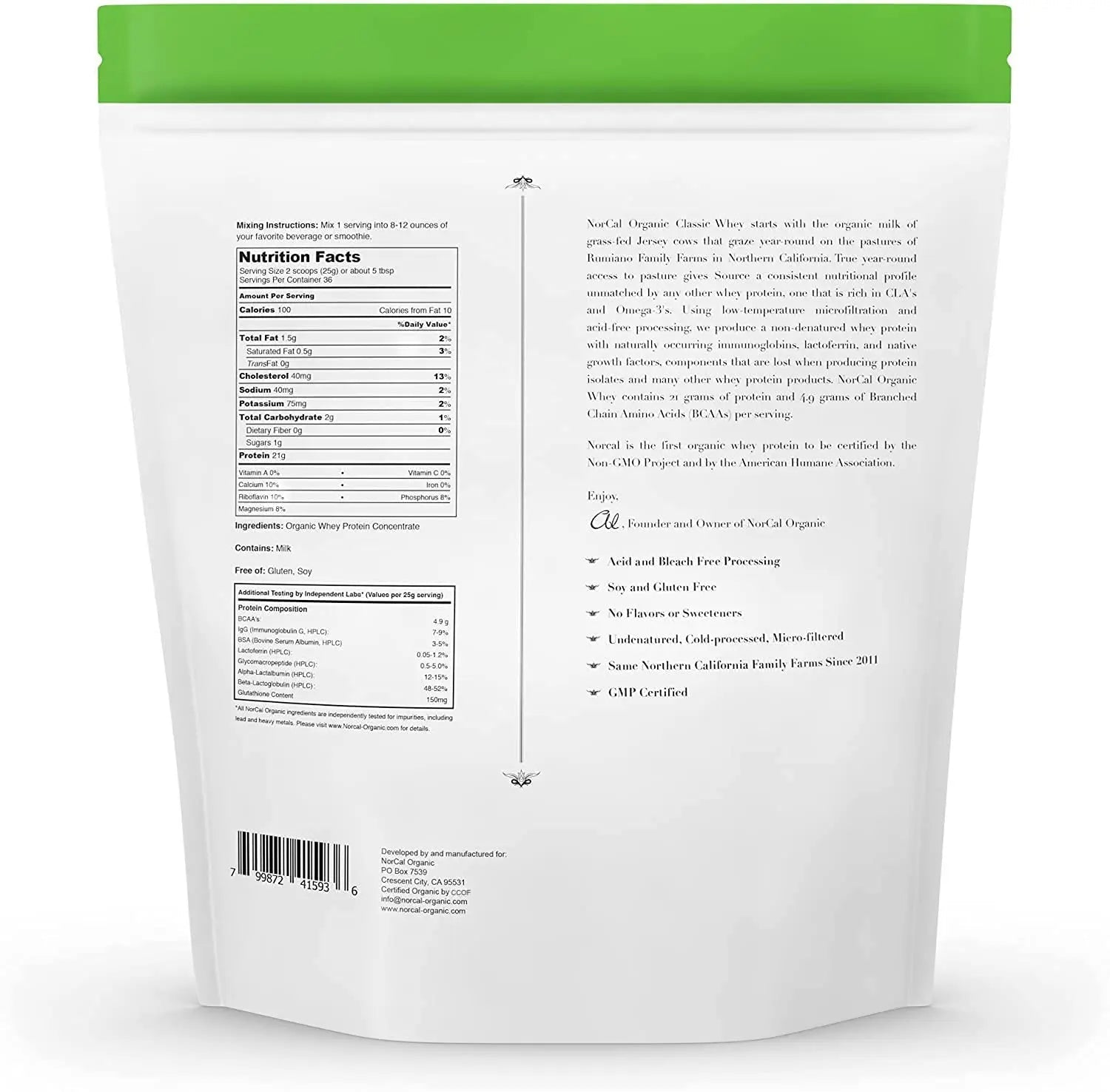 NorCal Organic Classic Whey Protein - 2lbs Bulk | 100% Grass-Fed & Finished - TrustMedUSA