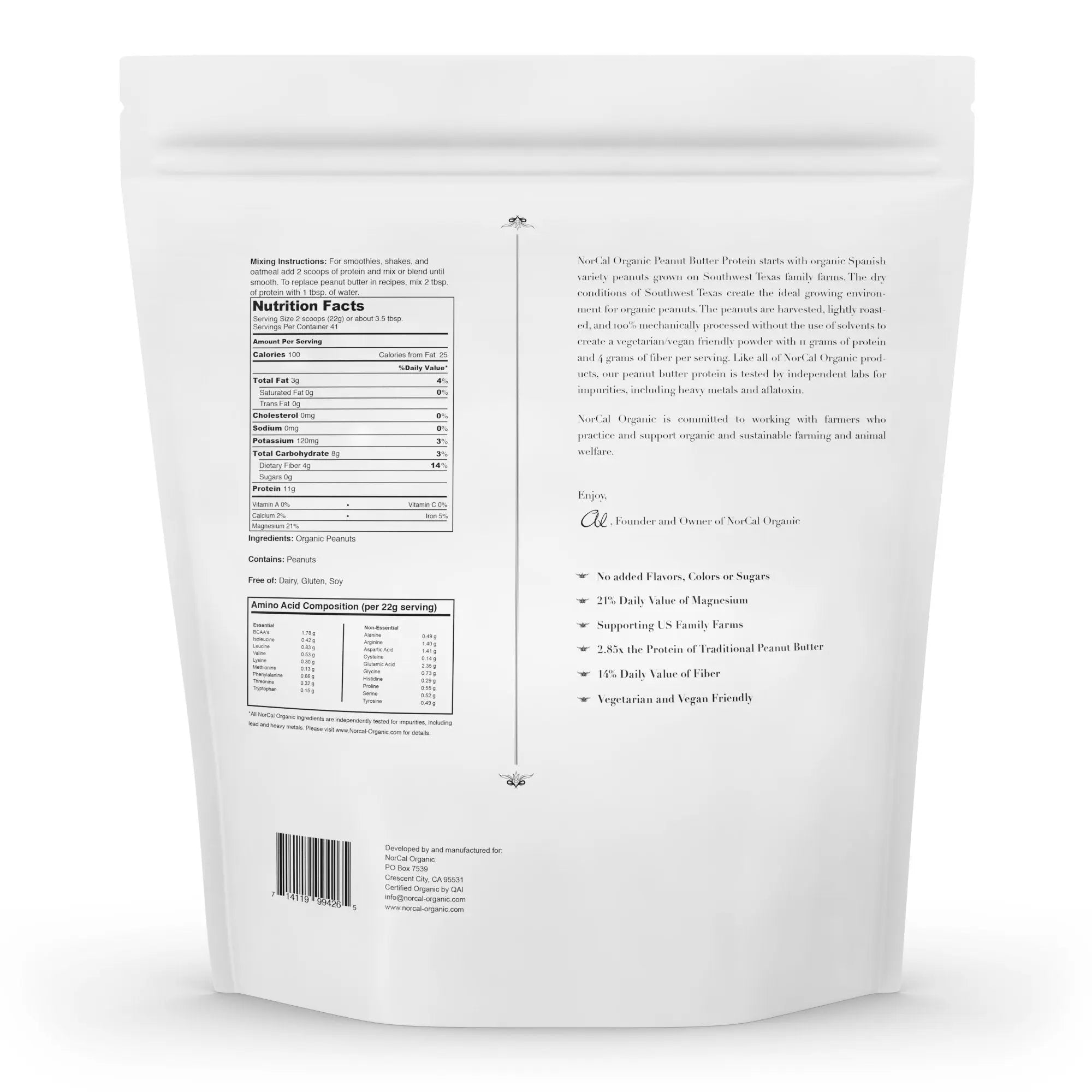 Norcal Organic Peanut Butter Protein Powder - 2lb | Vegan, Low-Cal, 11g Protein - TrustMedUSA