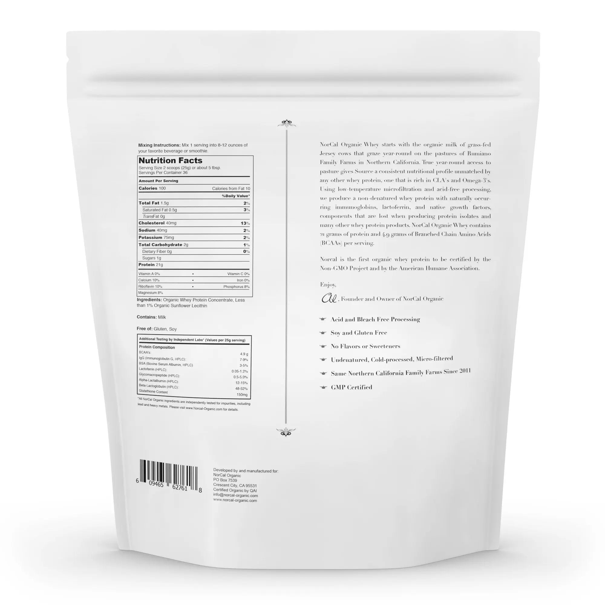 NorCal Organic Unflavored Whey Protein - 2lbs Bulk | 100% Grass-Fed, USDA Certified - TrustMedUSA
