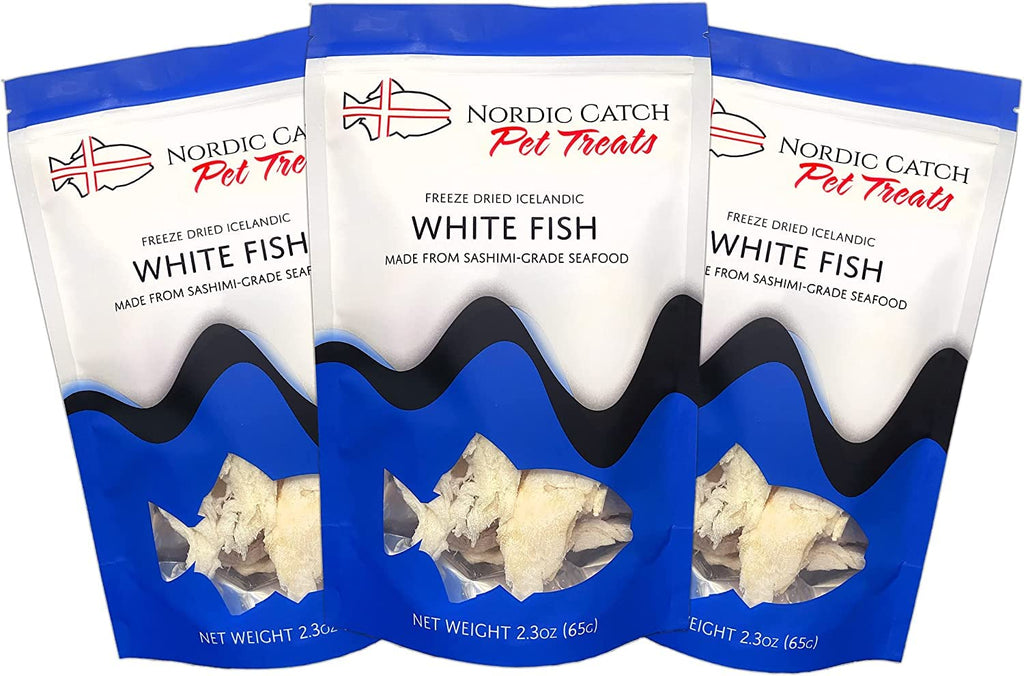 Nordic Catch Freeze Dried Fish Pet Treats from Iceland - Pure, All Natural Seafood Snacks for Dogs, Cats and Other Pets - Human Safe Ingredients, Made from Sashimi Grade Seafood - White Fish - TrustMedUSA